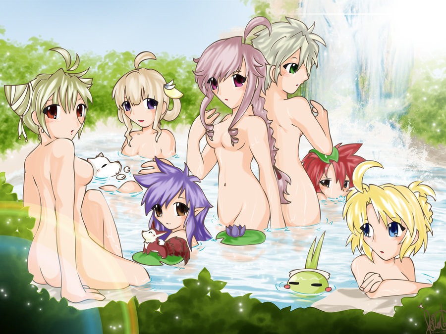 6+girls ass blonde_hair blue_eyes breasts canine eternal_sonata female green_eyes multiple_females multiple_girls nude pink_eyes pink_hair purple_eyes purple_hair red_eyes rule34 tagme waterfall