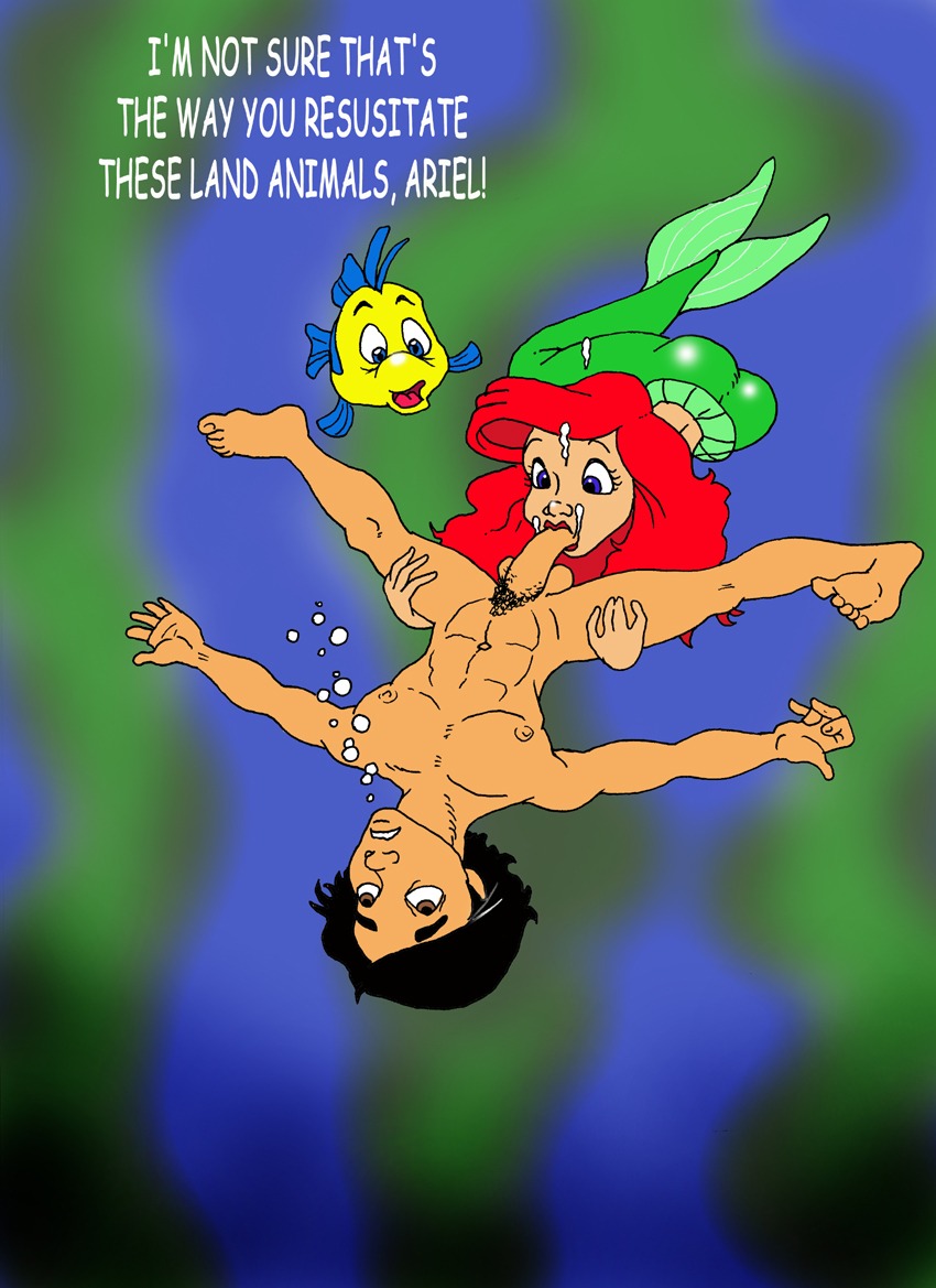 ariel asphyxiation balls dennis_clark disney drowning english_text female flounder male male_ryona penis prince_eric rule34 straight_hair talking talking_to_another testicles the_little_mermaid underwater what