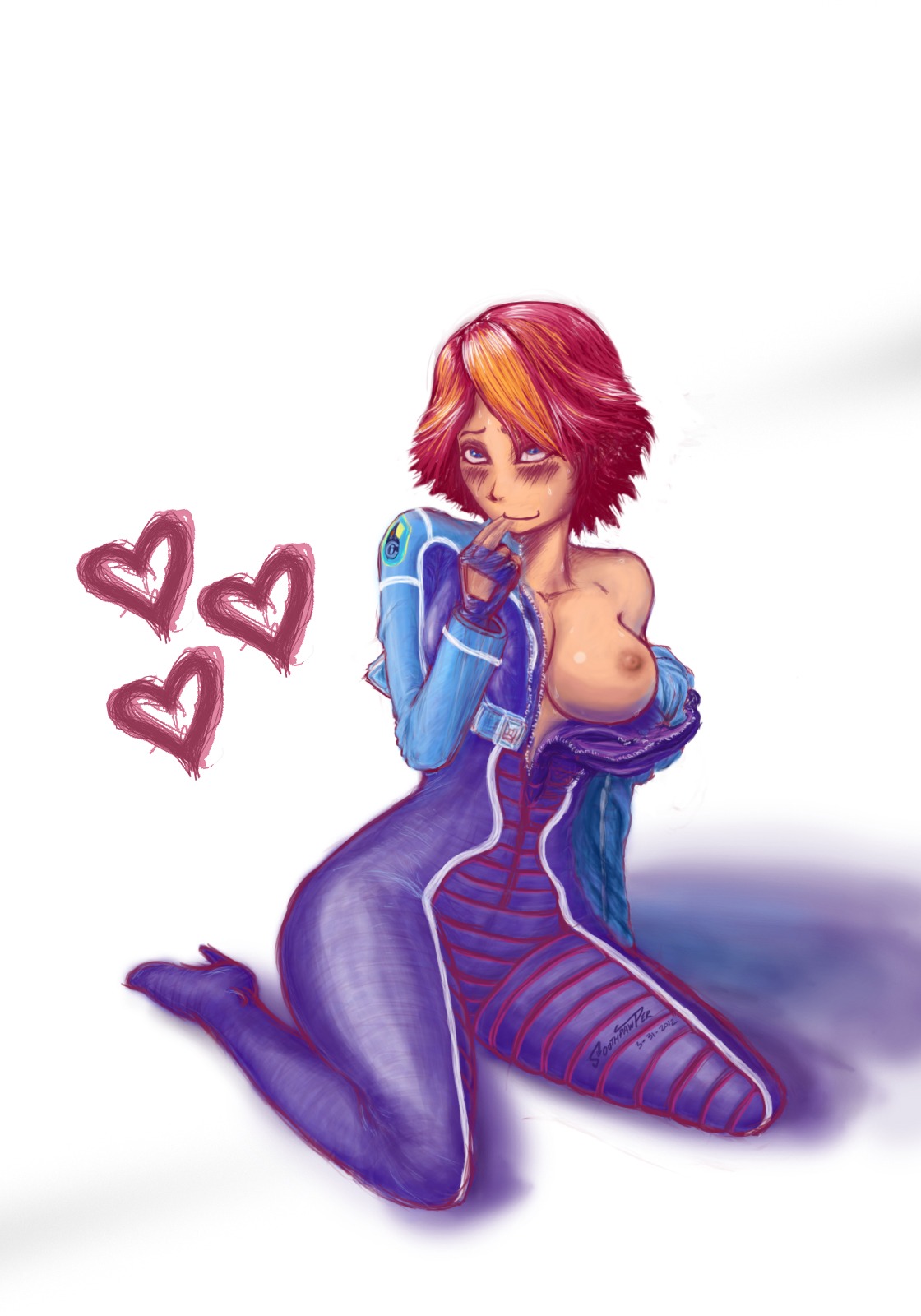 blush breasts clothes color female female_only front_view human joanna_dark nipples perfect_dark perfect_dark_zero rule34 sitting solo southpawper tagme