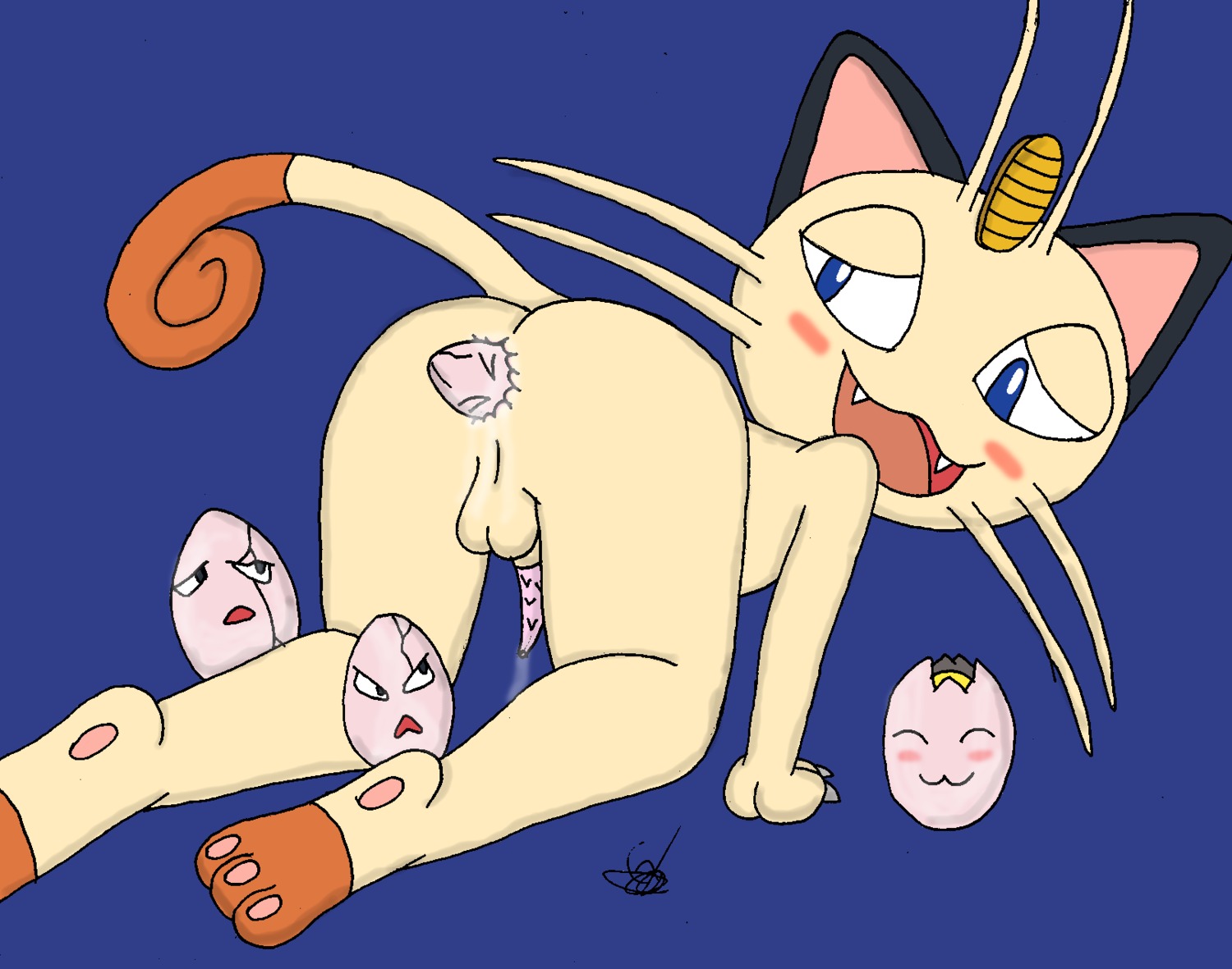 ambiguous_gender color exeggcute fur furry interspecies male meowth pokemon rule34 unknown_gender
