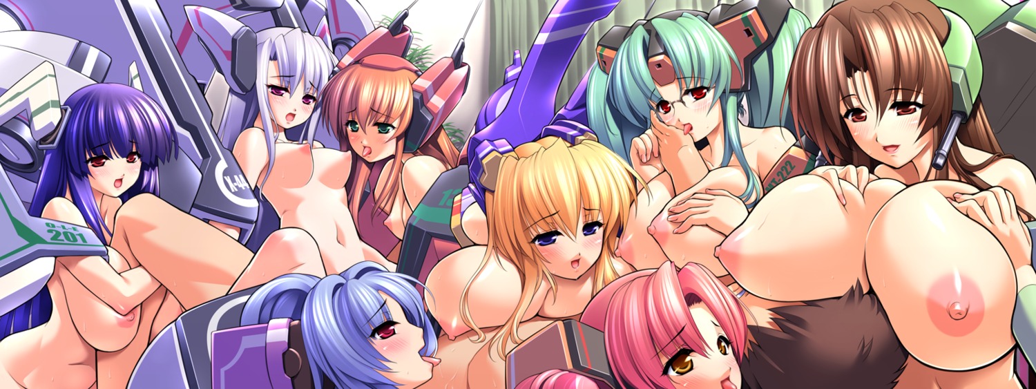 1boy 8girls aizuka_hime black_hair blonde_hair blue_eyes blue_hair blush boobs breast_press breast_smother breast_suppress breasts brown_eyes brown_hair cowgirl_position eve_at-01 everyone faceless faceless_male female game_cg gigantic_breasts glasses green_eyes green_hair group_sex gunner-l harem highres hoshinaga_shiki huge_breasts iron_maiden_-kou_no_otome- large_breasts leg_grab licking long_hair long_image lying male mecha_musume minazaki_isuzu navel nipples nude ogata_cocona on_back open_mouth orgy pink_hair ponytail red_eyes rule34 sex smile smothering straddle takasato_laila tied_hair tina_starling tongue twintails very_long_hair white_hair wide_image yuzuki_naako