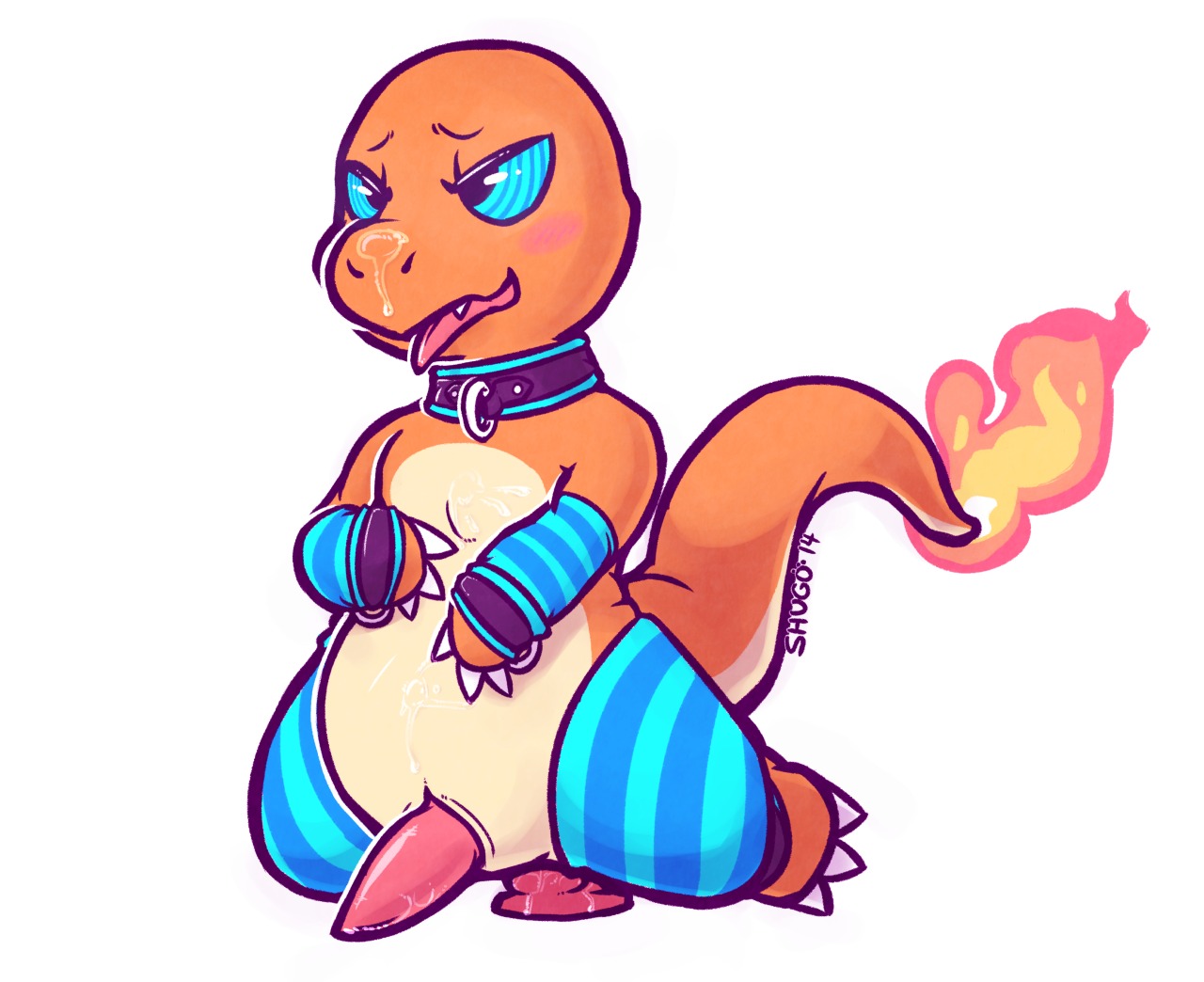 2014 anal anal_masturbation anal_penetration animal_genitalia anthro arm_warmers armwear bald barefoot biped bodily_fluids charmander claws clothing collar cum digital_media_(artwork) dildo dildo_sitting e621 erection feet femboy fire flaming_tail generation_1_pokemon genital_fluids genital_slit genitals half-closed_eyes hypnosis legwear male masturbation mind_control narrowed_eyes nintendo orange_body orange_skin penetration penis pokemon pokemon_(species) reptile ringed_eyes scalie sex_toy shugowah solo spiral spiral_eyes stockings tail thigh_highs toe_claws toying_self