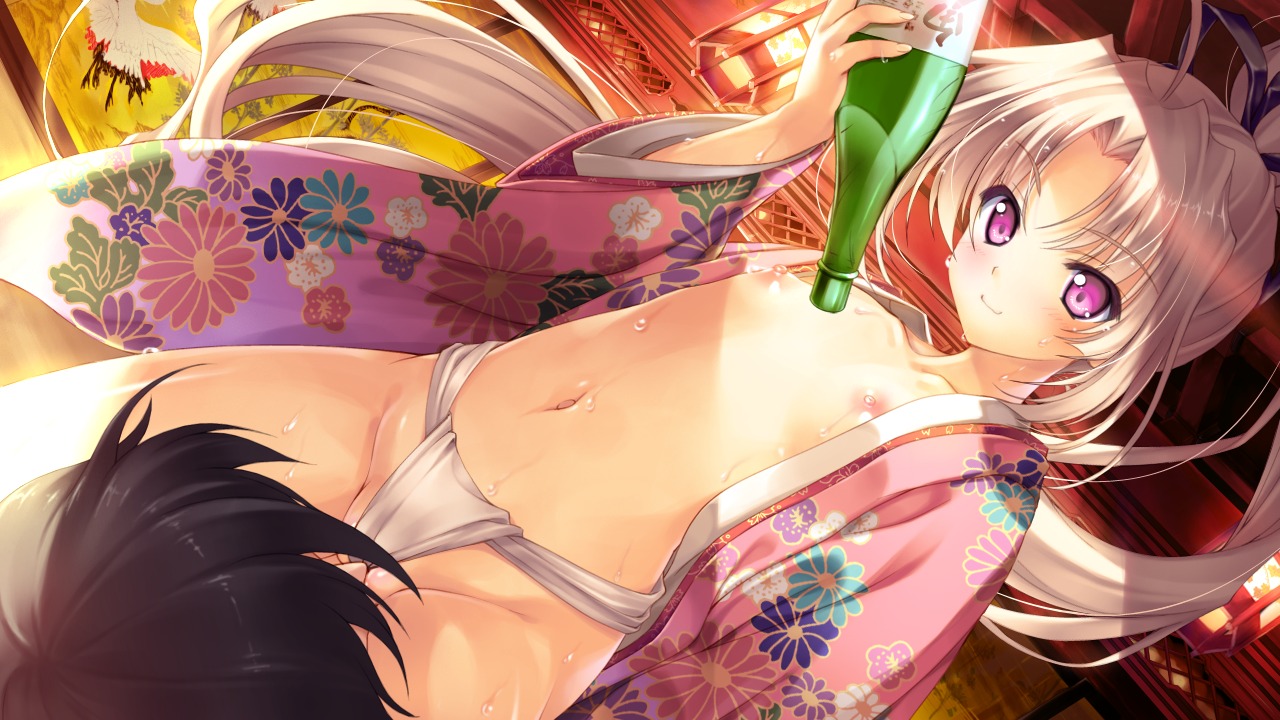 female flat_chest game_cg japanese_clothes long_hair love_2_quad naruse_hirofumi nipples no_bra pink_eyes rule34 toudou_chitose wet