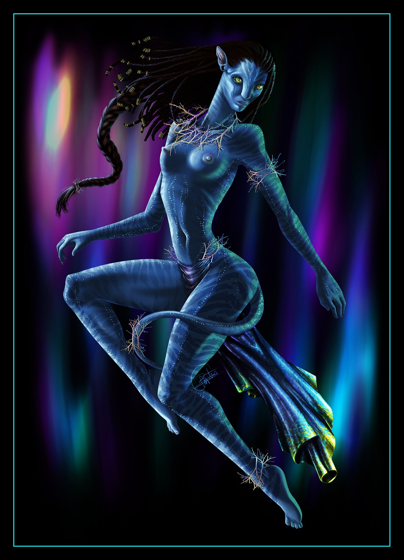 1girls alien alien_girl alien_only avatar black_hair blue_nipples blue_skin boobs breasts female female_only long_hair medium_breasts na'vi neytiri nipples rule34 solo solo_female tits topless