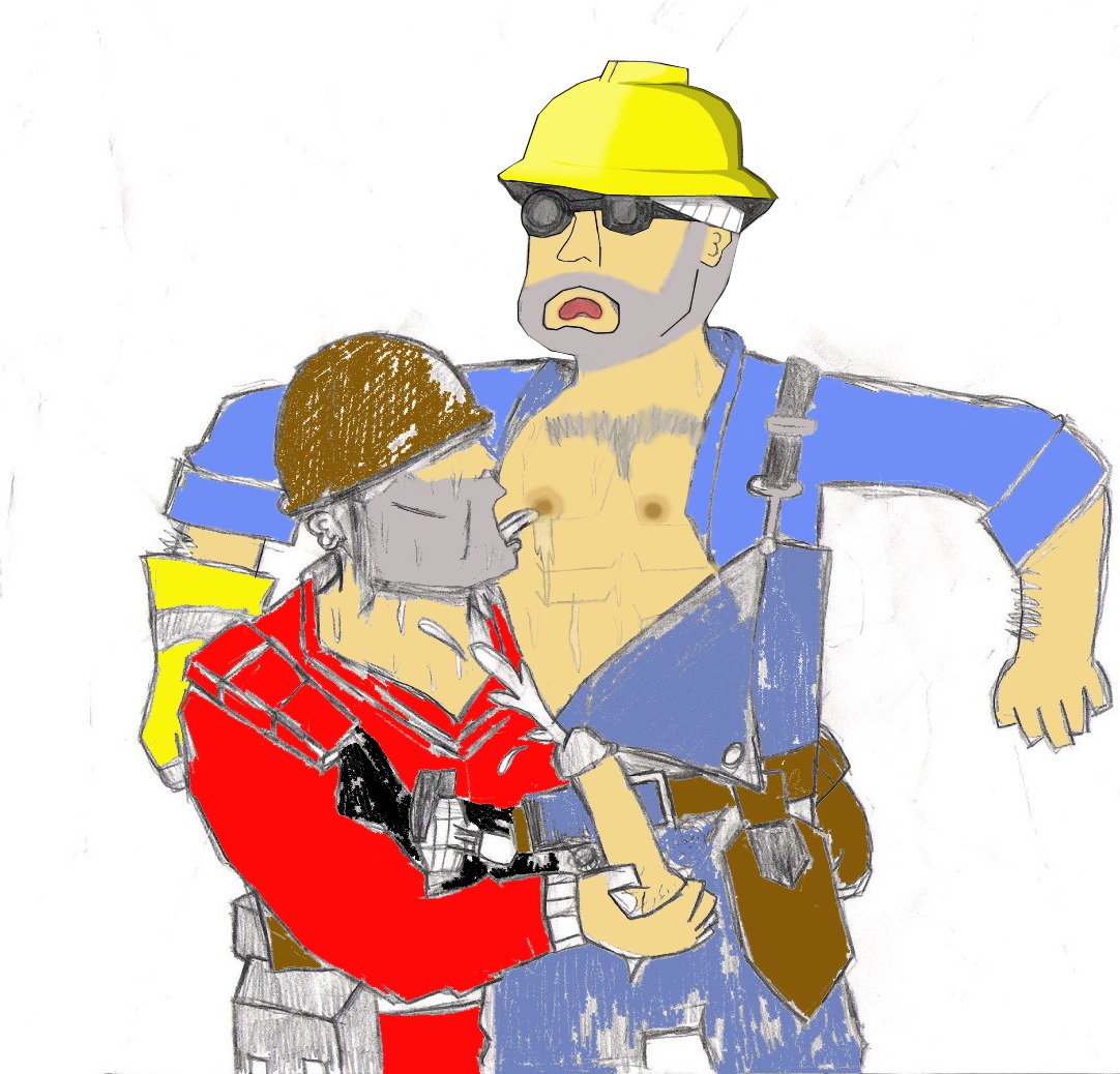 2boys 2d engineer_(team_fortress_2) human human_male human_only male male_only rule34 samboengie soldier_(team_fortress_2) team_fortress_2 yaoi