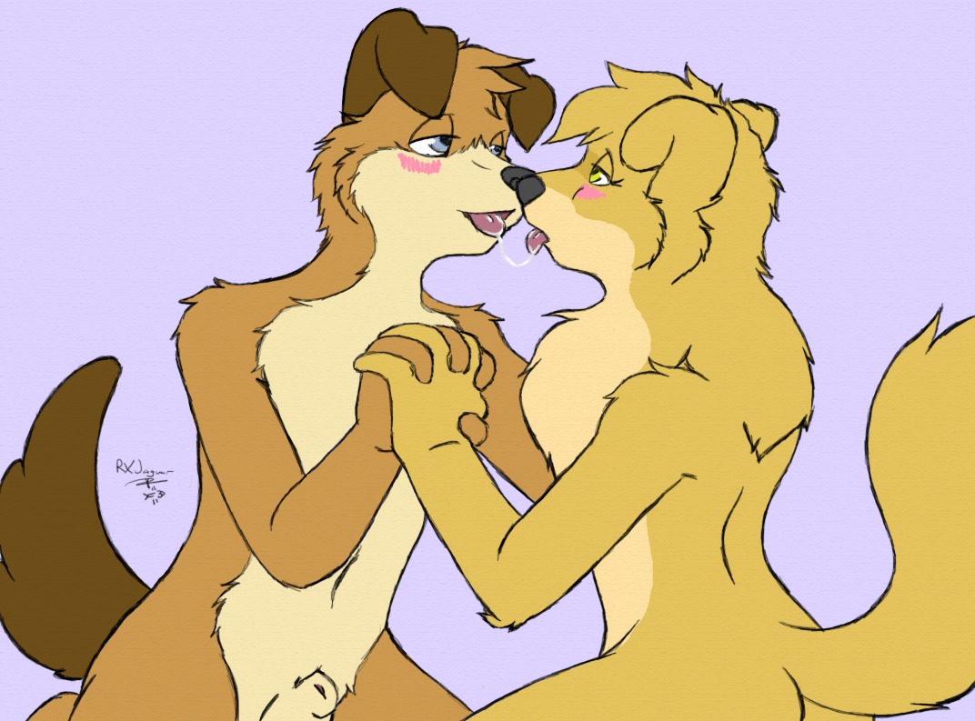 animal_genitalia anthro anthro_on_anthro black_nose blue_eyes blush bodily_fluids breasts brown_body brown_fur canid canine canis domestic_dog duo e621 female fully_sheathed fur genitals hand_holding housepets! kissing kneeling male male/female mammal nogitsunegabriel nude peanut_butter_(housepets!) pomeranian saliva saliva_string sheath small_breasts spitz tail tarot_(housepets!) tongue warm_colors yellow_body yellow_eyes yellow_fur