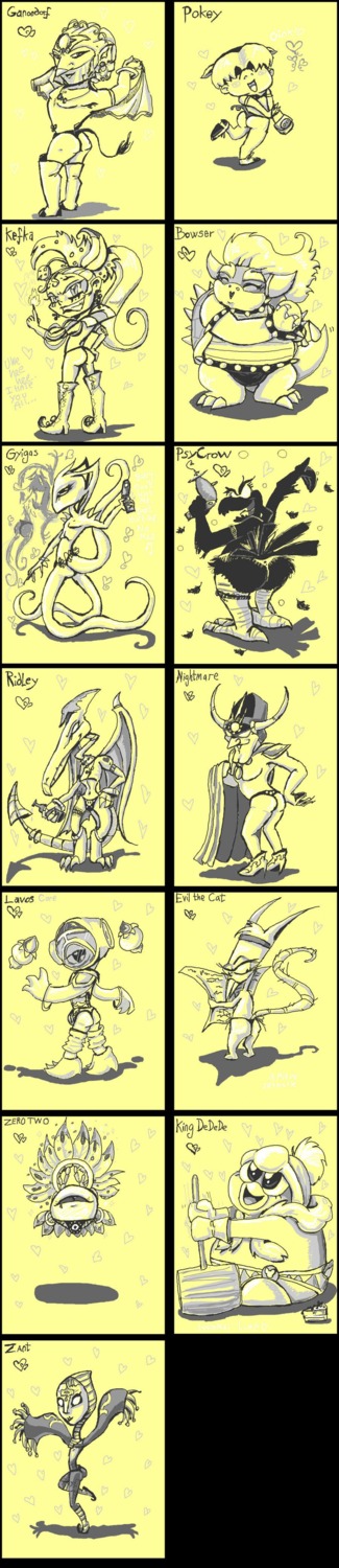 bowser chrono_(series) chrono_trigger earthbound_zero earthworm_jim_(franchise) evanight evil_the_cat femboy final_fantasy final_fantasy_vi ganondorf ganondorf_(ocarina_of_time) giegue kefka_palazzo king_dedede lavos male mario_(series) metroid monochrome mother_(series) nintendo no_seriously_what ocarina_of_time pokey_minch psy-crow ridley rule34 straight_hair the_legend_of_zelda twilight_princess what zant