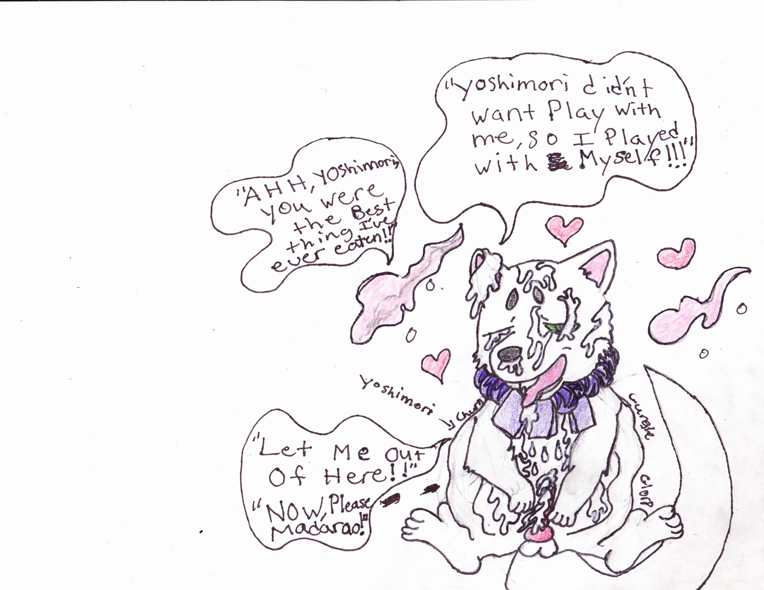 absurd_res balls bodily_fluids canid canine canis cum cum_on_face cum_on_own_face cum_on_own_tongue cum_on_self cum_on_tongue domestic_dog e621 english_text erection feral genital_fluids genitals hi_res kekkaishi knot madarao_(kekkaishi) male mammal nude penis simple_background solo sound_effects tail text tongue unknown_artist vore white_background