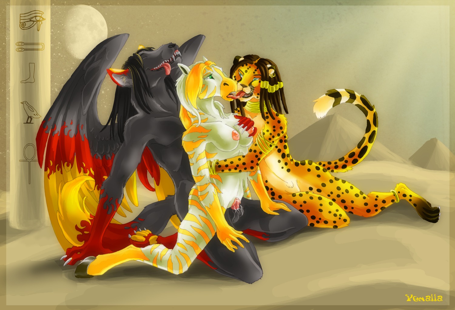 absurd_res anthro anthro_on_anthro bisexual breasts canid canine canis chair_position cheetah digital_media_(artwork) dominant dominant_anthro dominant_male e621 egyptian equid equine erection feathered_wings feathers felid feline female female/female ffm flame_markings french_kissing from_behind_position genitals group group_sex hi_res hooves horse hybrid hypnosis jessica_hubbard kissing male male/female mammal markings mind_control nipples nude penetration penis sex spots steelwings stripes submissive submissive_anthro submissive_female tail threesome trio vaginal vaginal_penetration vulva wings wolf yemalla zebra zebroid zorse
