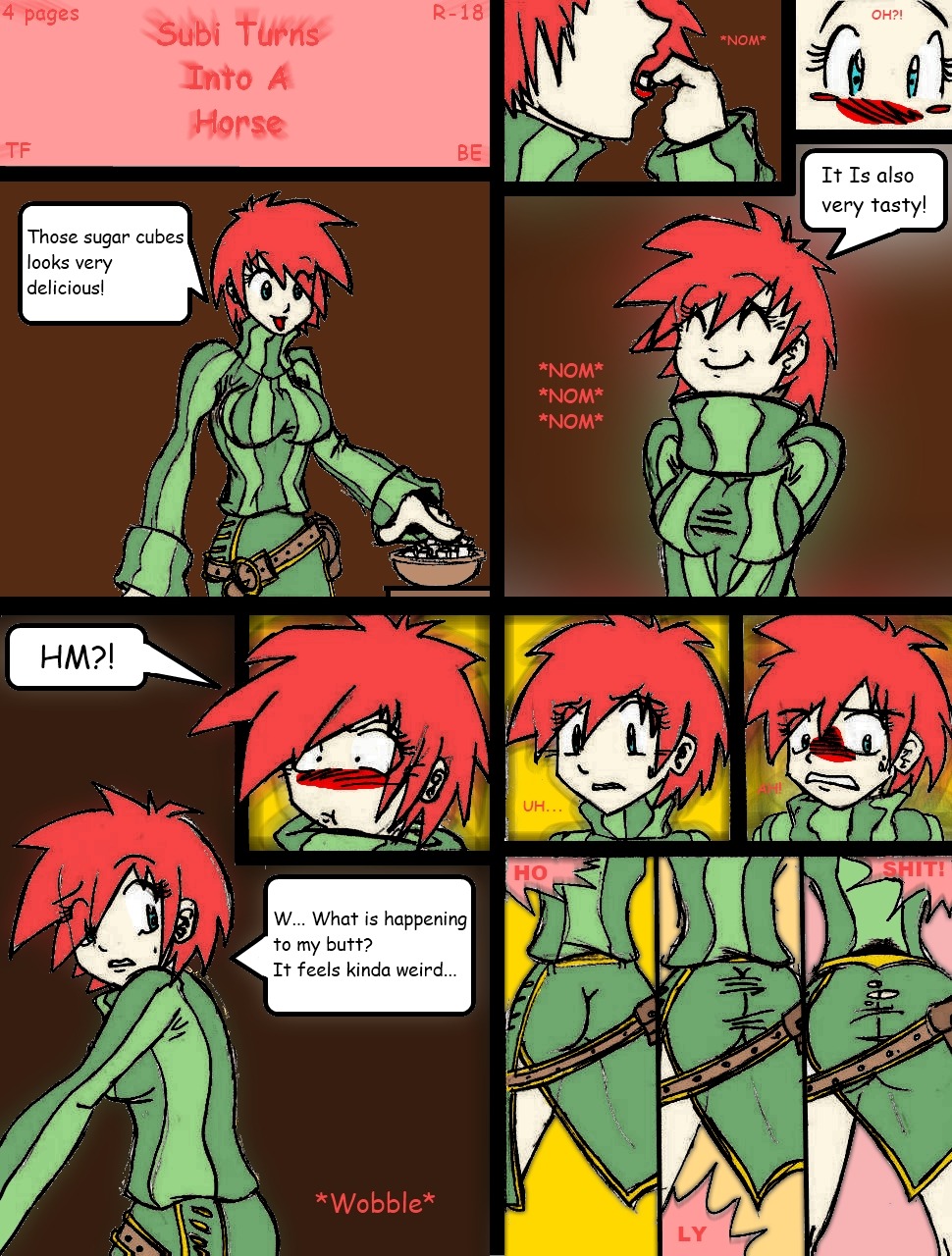 ass breast_expansion breast_growth breast_growth_(enlargement) breasts clothes color comic female hand_drawn hips open_mouth rule34 solo standing subi torn_clothes transformation zekey66