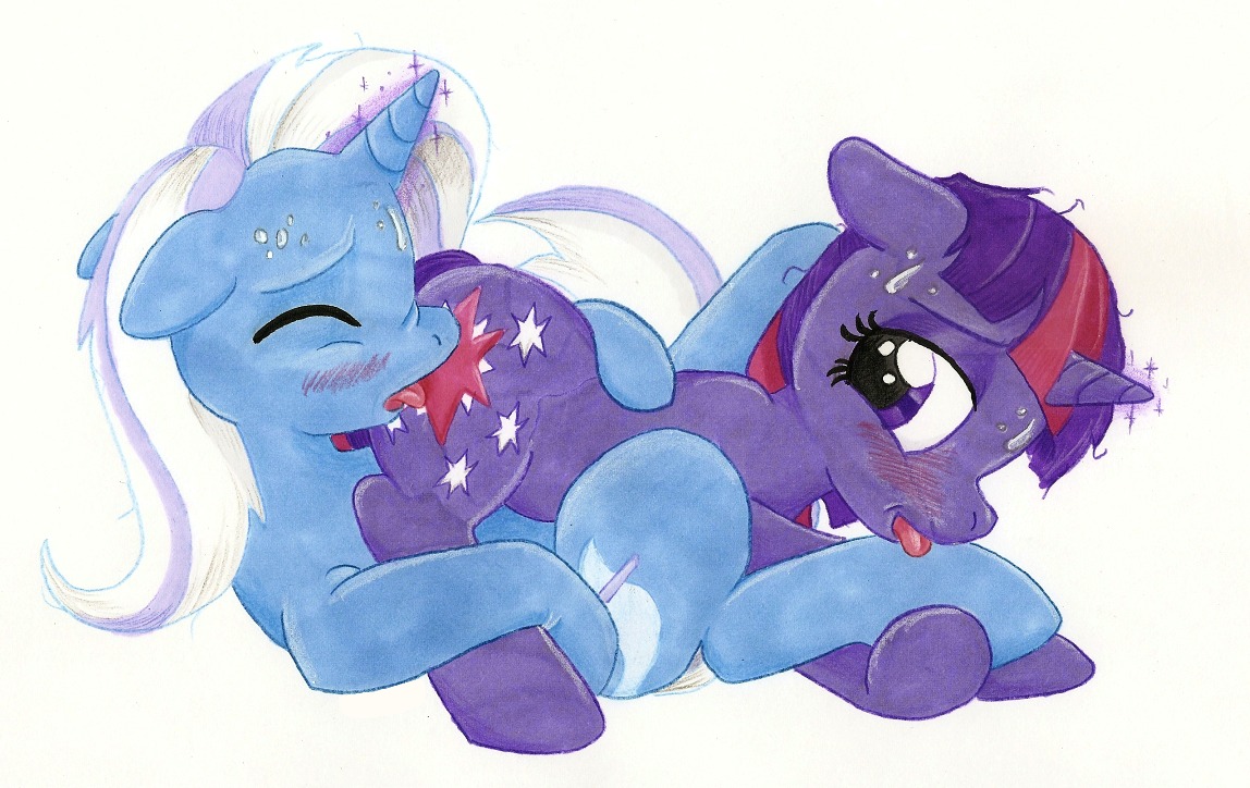2011 2d 2girls 69 69_position ass ass_in_face blue_body blush blushing cunnilingus cutie_mark disheveled equine eyes_closed female female/female female_only feral feral_on_feral friendship_is_magic hasbro hooves horn horse lesbian lesbian_sex magic mammal my_little_pony pony presenting_hindquarters purple_body purple_eyes rule34 semi-anthro smooth_skin sweat tail traditional_media trixie trixie_(mlp) trixie_lulamoon twilight_sparkle_(mlp) unicorn white_background yuri