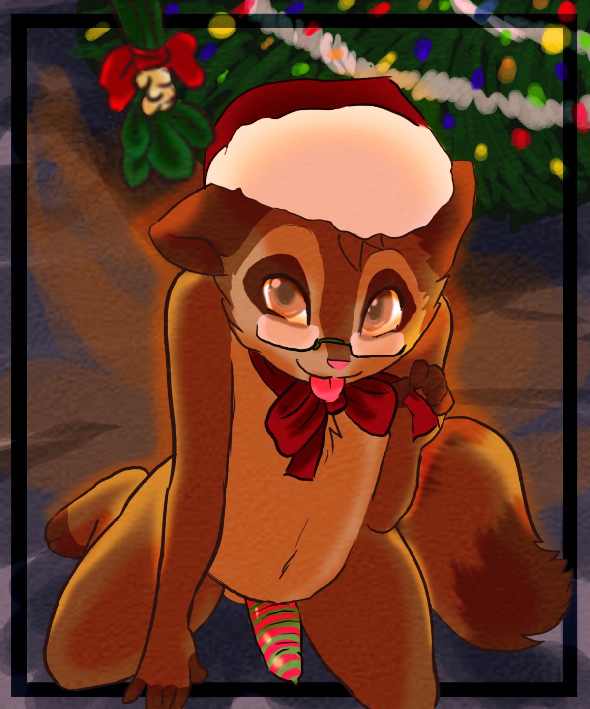 2013 5:6 anthro balls brown_body brown_fur cainethelongshot christmas christmas_clothing christmas_headwear christmas_tree clothing condom e621 erection fur genitals haru_(cainethelongshot) hat headgear headwear hi_res holidays looking_at_viewer male mammal nude penis plant procyonid raccoon ribbons santa_hat seductive sexual_barrier_device smile solo tongue tongue_out tree wearing_condom young young_anthro young_male