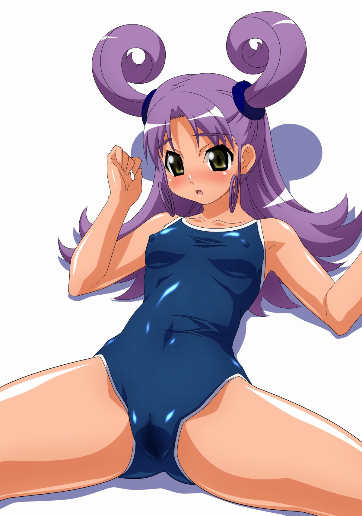 cameltoe erect_nipples female high_resolution kazamatsuri_rinna nipples one-piece_swimsuit purple_hair pussy rule34 school_swimsuit simple_background spread_legs sugimura_tomokazu swimsuit uchuu_no_stellvia