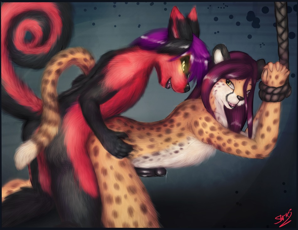 abstract_background aki_(akiwarumono) all_fours anal anal_penetration anthro bdsm black_penis blue_border bodily_fluids bondage border bound canid canine canis cheetah cum digital_media_(artwork) digital_painting_(artwork) doggystyle domestic_dog dominant dominant_male duo e621 erection felid feline femboy from_behind_position genital_fluids genitals hair husky kneeling loki_(reizo) male male/male male_penetrated male_penetrating male_penetrating_male mammal nordic_sled_dog nude painting_(artwork) penetration penis pink_hair precum purple_hair rope sarki sex simple_background spitz spots submissive submissive_male tail wolf