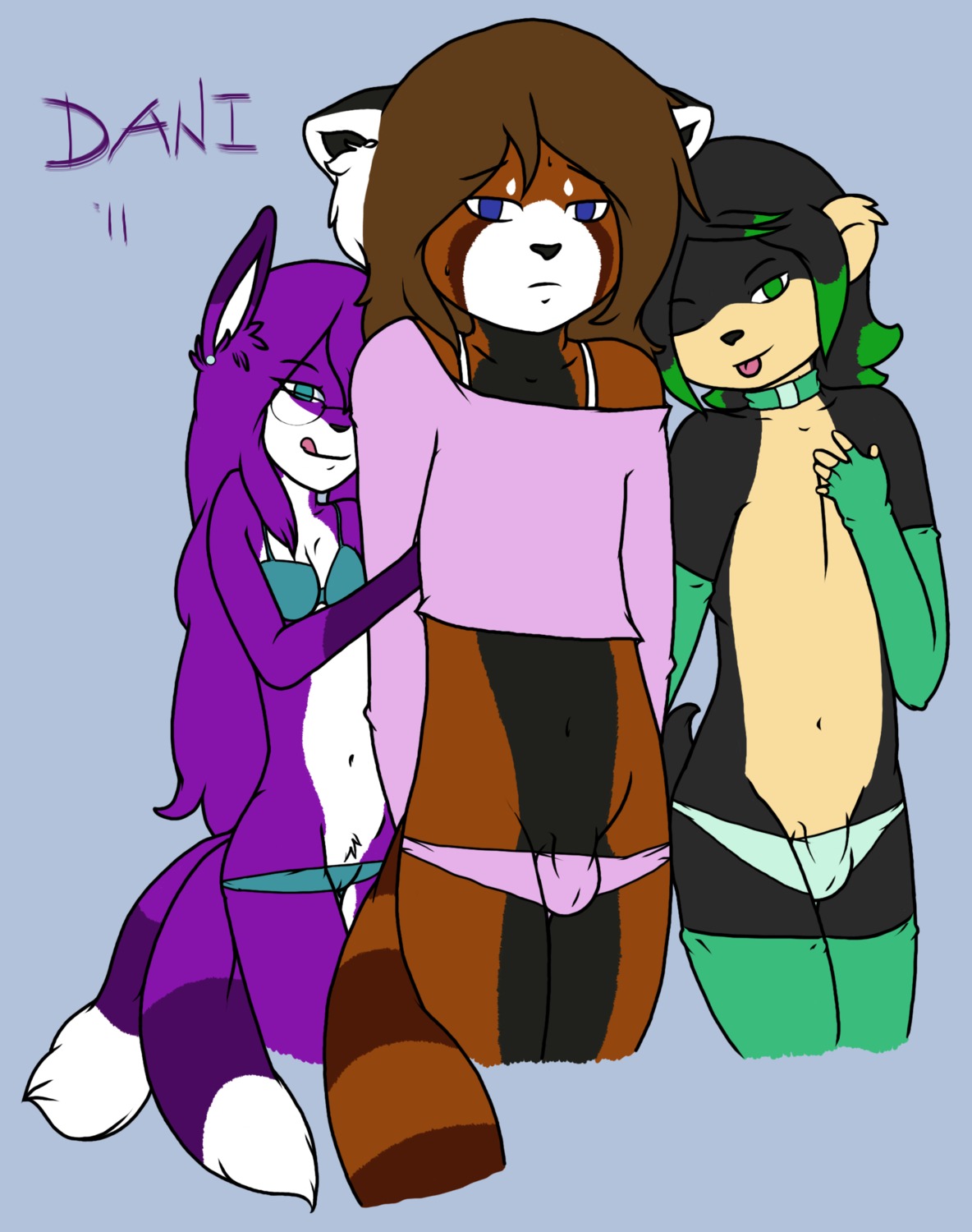 ailurid animal_genitalia anthro balls bisexual blue_eyes bra brown_hair bulge canid canine clothed clothing collar countershading crossdressing dani_(daniruu) daniruu dipstick_tail dominant dominant_female e621 ear_piercing eulipotyphlan eyewear female femboy fox fur genitals glasses green_eyes group hair hedgehog hi_res long_hair long_tail male male/female male/male mammal markings multi_tail multicolored_hair multicolored_tail one_eye_closed panties piercing pubes purple_body purple_fur red_panda reverse_countershading ring_(marking) ringed_tail shades_the_hedgehog sheath short_tail shy striped_markings striped_tail stripes submissive submissive_male tail tail_markings tongue two_tone_tail underwear wink zarrotsu