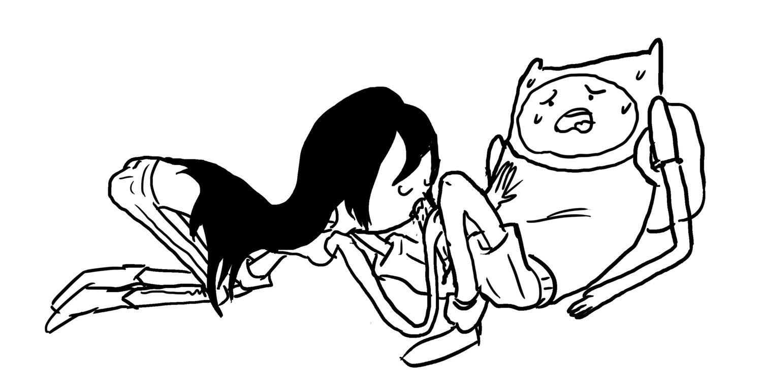 adventure_time backpack bag blonde_hair female finn_the_human human male marceline oral pale_skin rule34 straight_hair tagme