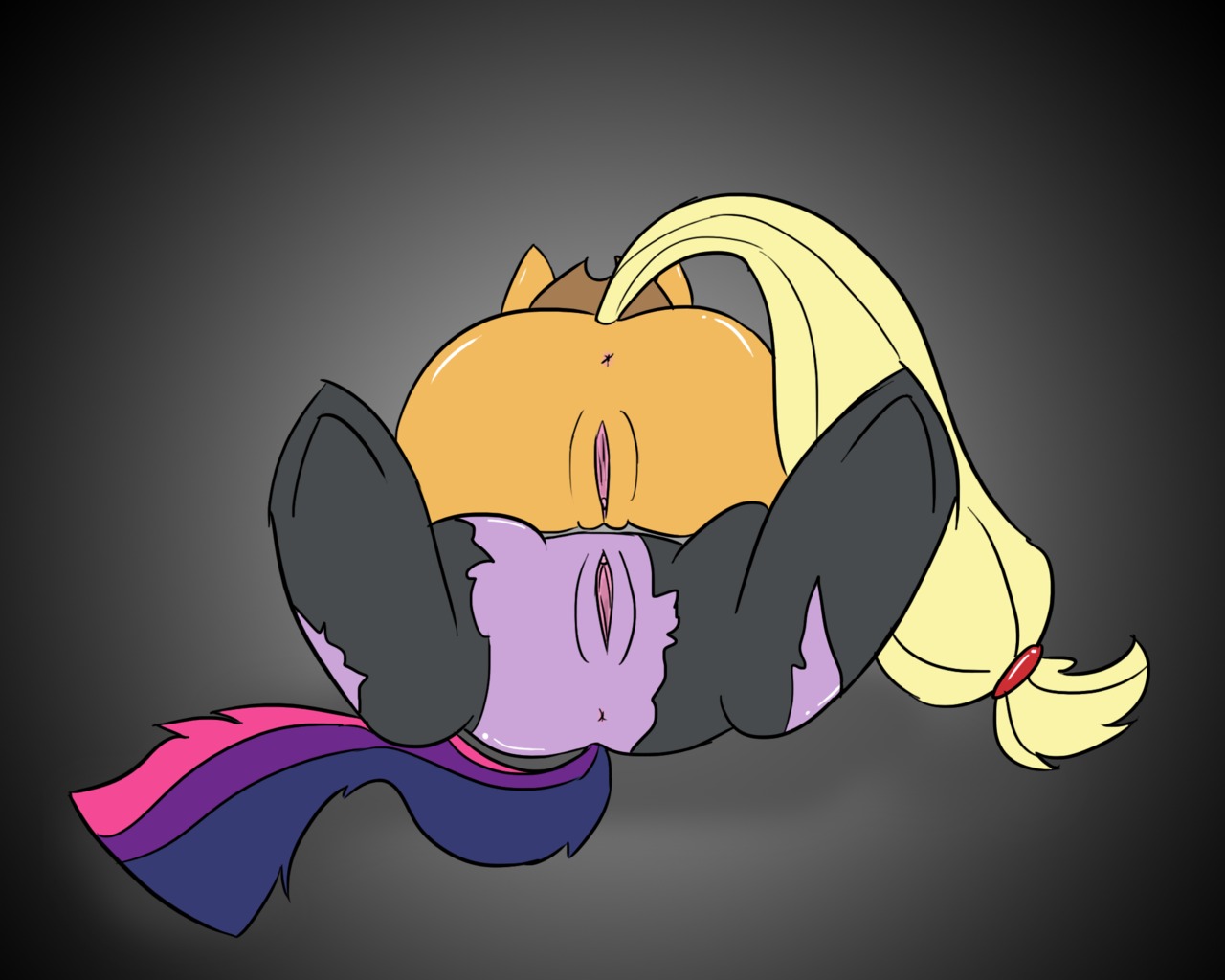 5:4 anus applejack_(mlp) atrolux blonde_hair butt clitoris clothing conditional_dnp cowboy_hat digital_media_(artwork) duo e621 earth_pony equid equine female female/female feral friendship_is_magic from_front_position fur genitals hair hasbro hat headgear headwear horse intraspecies lying mammal missionary_position multicolored_hair my_little_pony nude on_back pony purple_body purple_fur rear_view sex simple_background skinsuit tail tight_clothing torn_clothing twilight_sparkle_(mlp) vulva