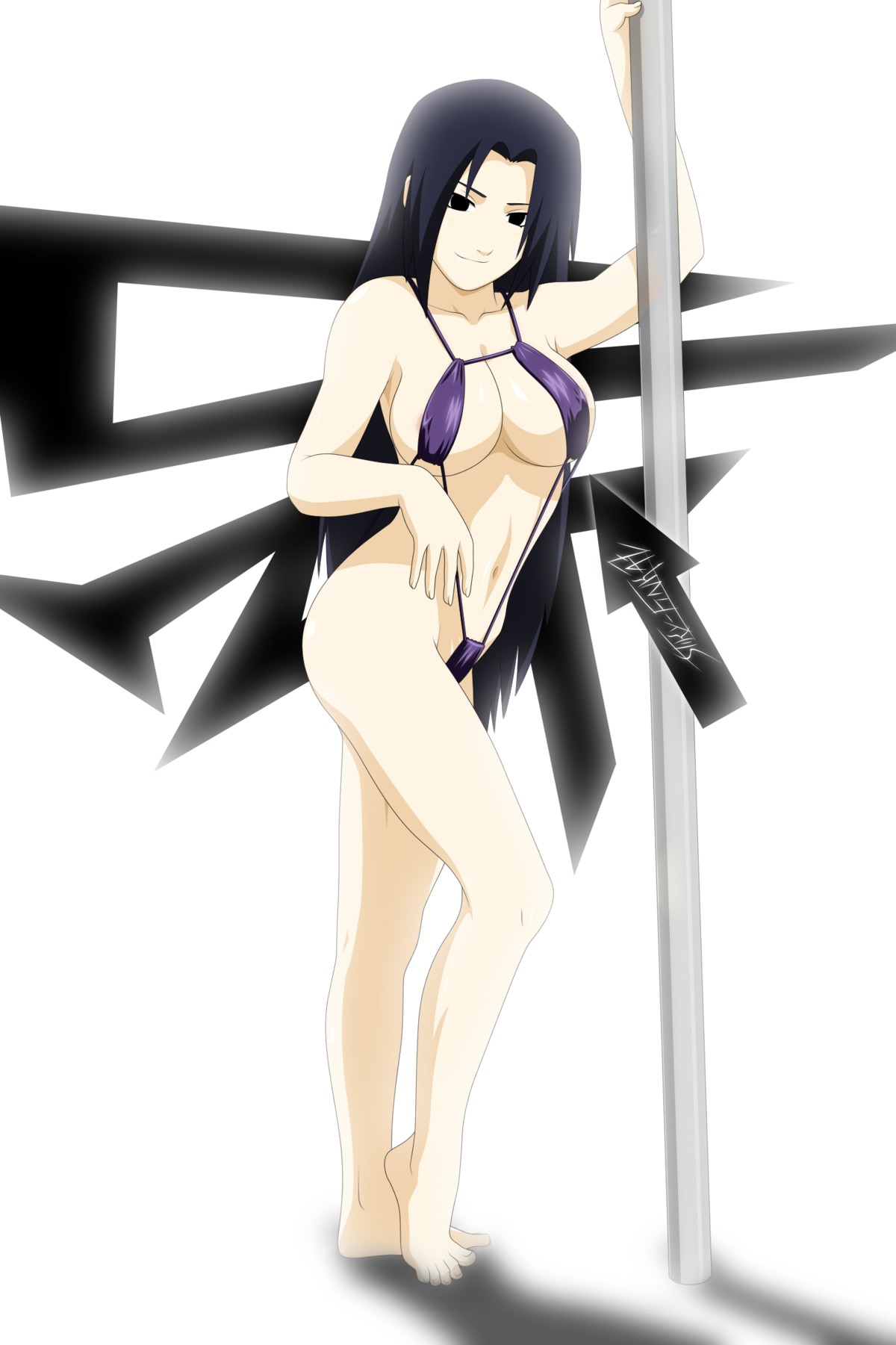 accurate_art_style areola areolae bikini black_eyes blue_hair female highres milf naruto naruto_(classic) naruto_(series) nipples pole pole_dancing rule34 smile stiky_finkaz string_bikini swimsuit uchiha_mikoto