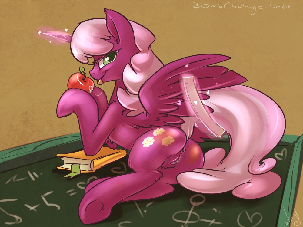2013 4:3 alternate_species anus apple atryl bedroom_eyes bodily_fluids book butt cheerilee_(mlp) cutie_mark digital_media_(artwork) drooling e621 equid equine feathered_wings feathers female feral food friendship_is_magic fruit genitals green_eyes hair hasbro heart_symbol horn looking_at_viewer looking_back magic mammal multicolored_hair my_little_pony mythological_creature mythological_equine mythology narrowed_eyes pink_hair plant presenting quadruped ruler saliva saliva_string seductive solo tail tongue tongue_out two_tone_hair vulva winged_unicorn wings