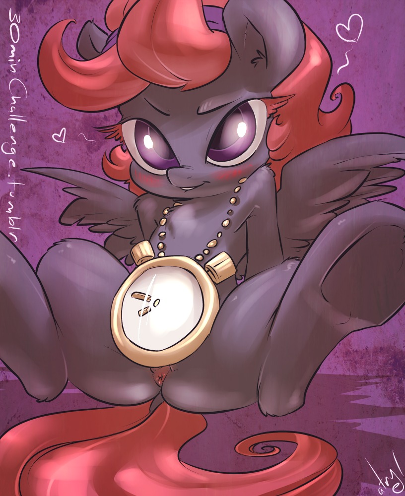2013 anus anus_only atryl barefoot butt clock clothing convenient_censorship covered_vulva digital_media_(artwork) e621 equid equine fan_character feathered_wings feathers feet female fur glistening grey_body grey_fur hair hasbro headgear heart_symbol jewelry kerchief long_hair mammal my_little_pony mythological_creature mythological_equine mythology necklace nude pegasus presenting presenting_hindquarters purple_background purple_eyes quick_draw red_hair shadow simple_background sitting solo spread_legs spreading teeth wings