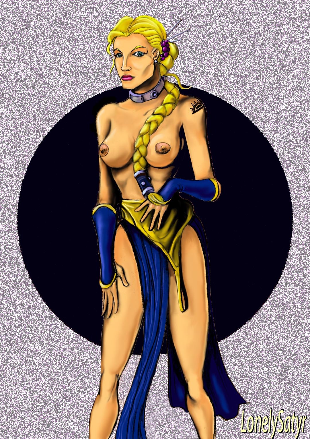 1girls blonde_hair female female_only guri_(star_wars) lonelysatyr rule34 shadows_of_the_empire slave_bikini slave_leia_(cosplay) solo star_wars tagme