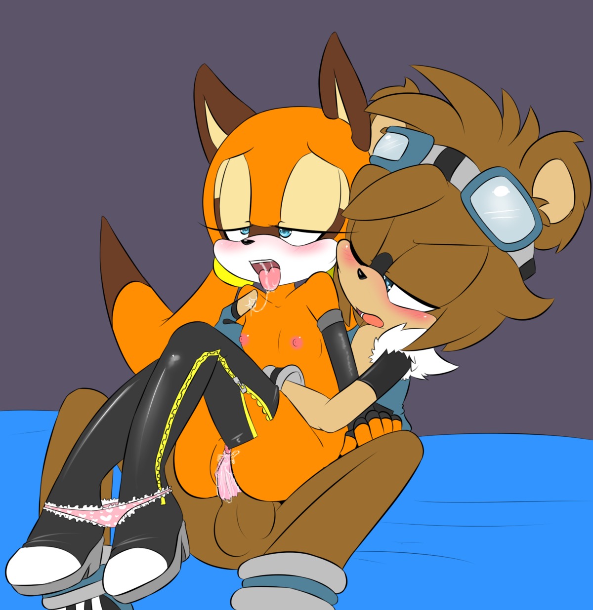 anthro armwear balls bear blush bodily_fluids boots breasts clothing cum cum_in_vagina cum_inside digital_media_(artwork) duo e621 elbow_gloves erection eyes_closed eyewear eyewear_on_head fan_character female female_penetrated fingerless_gloves footwear genital_fluids genitals gloves goggles goggles_on_head handwear hi_res high_heeled_boots high_heels legwear male male/female male_penetrating male_penetrating_female mammal marine_the_raccoon nipples one_eye_closed penetration penile penile_penetration penis penis_in_vagina procyonid raccoon sega sex shoes sonic_the_hedgehog_(series) tenshigarden thigh_boots thigh_highs tongue tongue_out vaginal vaginal_penetration vulva