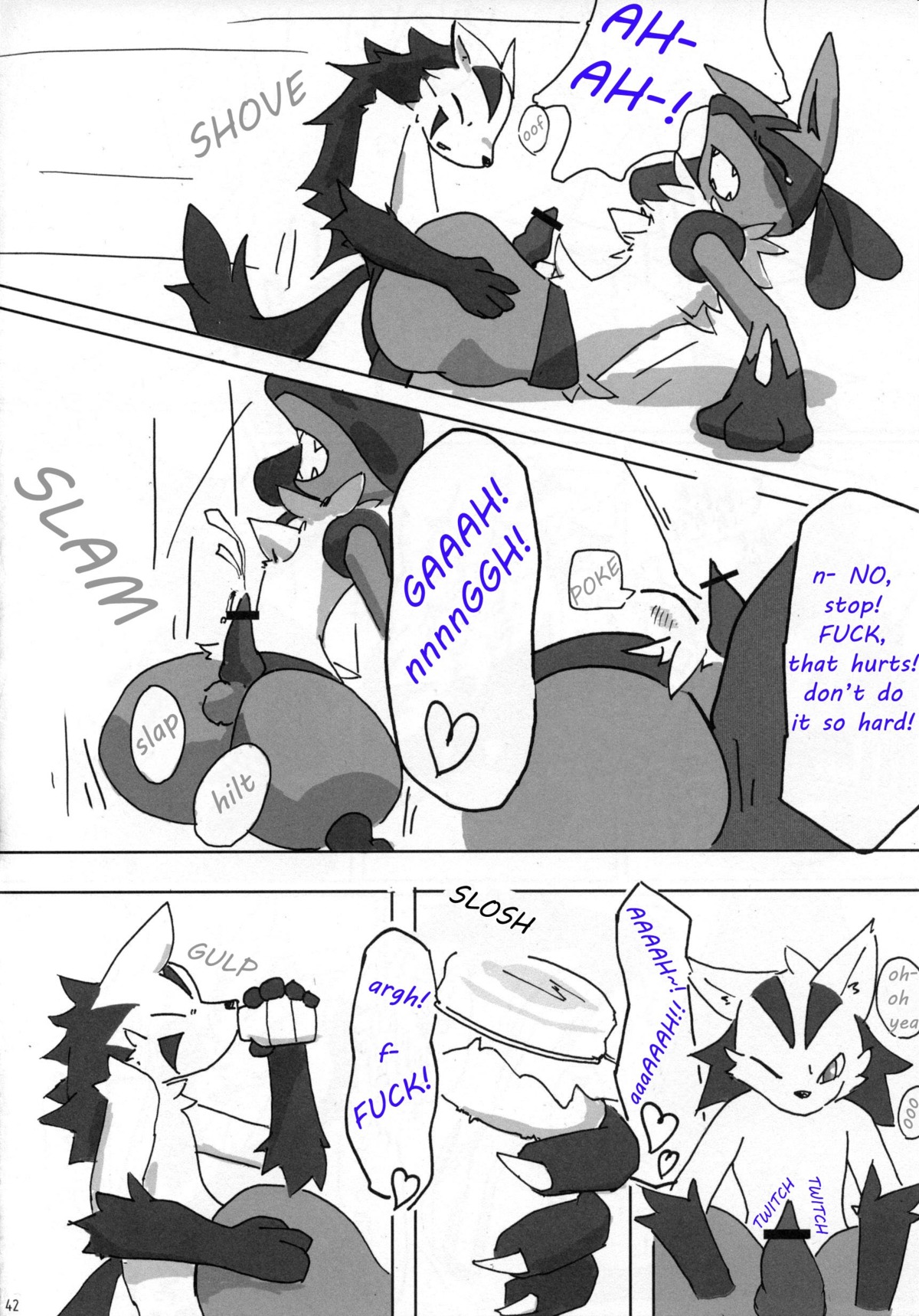 anal anal_sex anthro censored cum fur furry gay lucario male mightyena nintendo no_humans penetration penis pokemon pokemon_(species) rule34