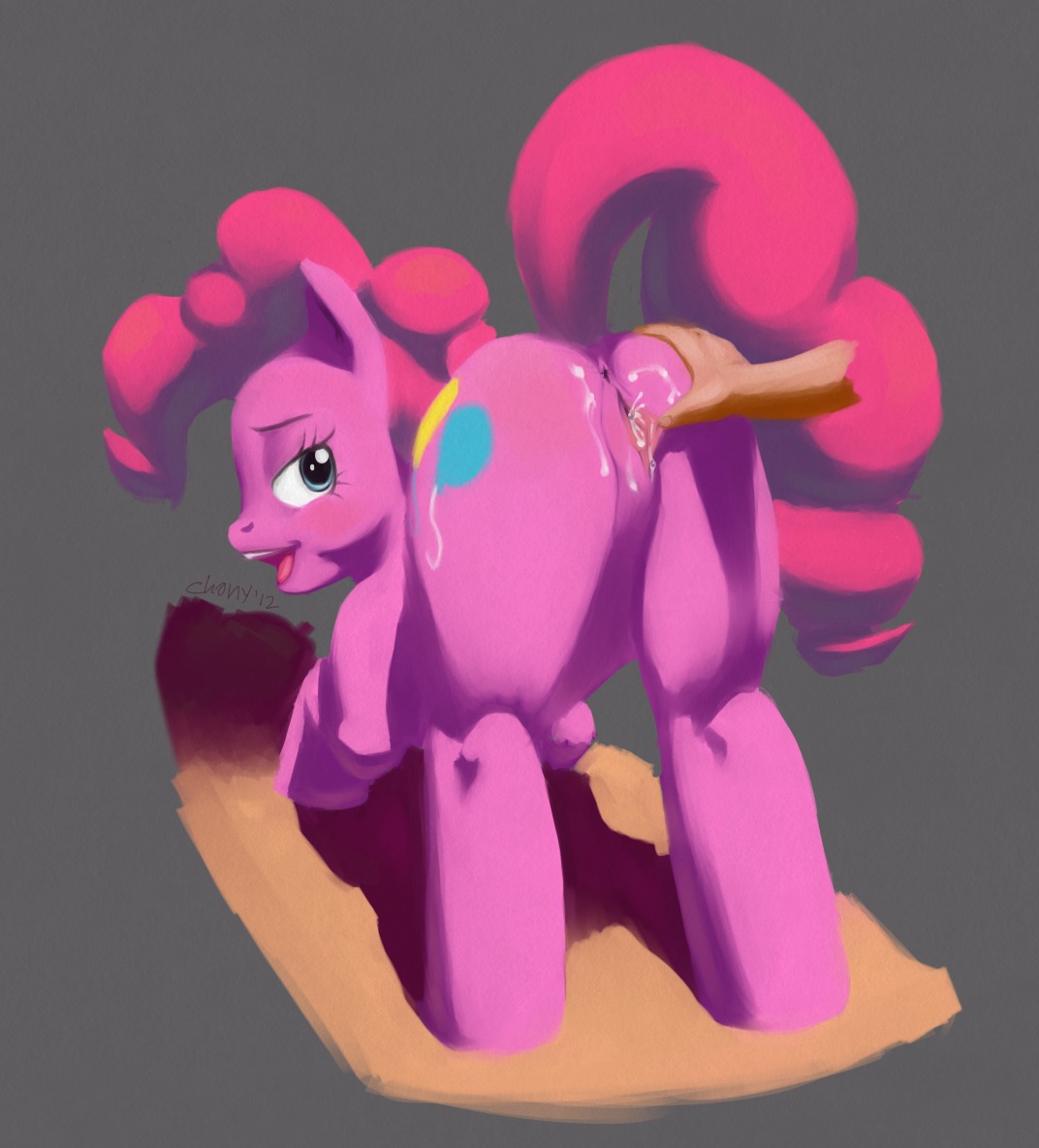 2012 anus ass_up bent_over blue_eyes blush bodily_fluids butt chony cum cum_in_vagina cum_inside cutie_mark digital_media_(artwork) disembodied_hand duo e621 earth_pony english_text equid equine female feral friendship_is_magic fur genital_fluids genitals hair happy hasbro horse looking_back mammal my_little_pony open_mouth open_smile pink_body pink_fur pink_hair pinkie_pie_(mlp) pony presenting presenting_hindquarters presenting_vulva signature simple_background smile spread_vulva spreading tail text vulva