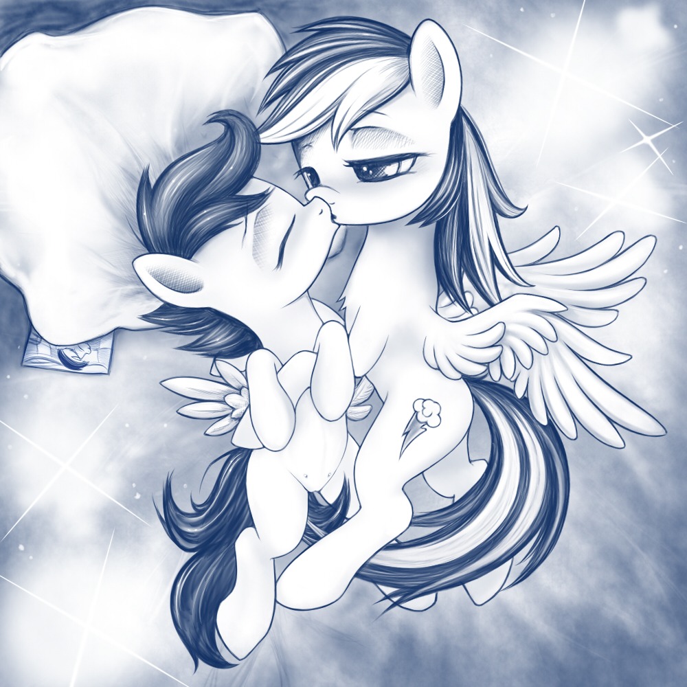1:1 2012 age_difference bedroom_eyes bird's-eye_view blush cutie_mark duo e621 equid equine eyes_closed feathered_wings feathers female female/female feral friendship_is_magic hair half-closed_eyes hasbro high-angle_view hug kissing long_hair mammal monochrome my_little_pony mythological_creature mythological_equine mythology narrowed_eyes pegasus pillow quadruped rainbow_(artist) rainbow_dash_(mlp) romantic romantic_ambiance romantic_couple scootaloo_(mlp) seductive short_hair tail teats wing_boner wings young young_feral