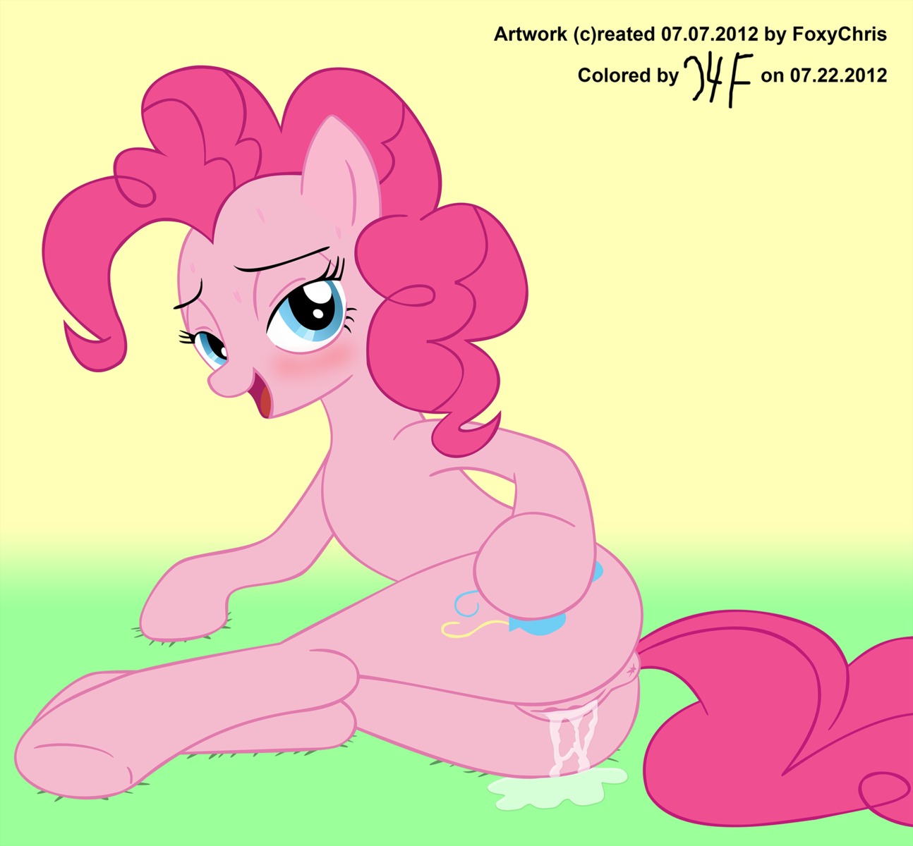 2012 after_sex bodily_fluids butt cum damagics e621 earth_pony equid equine female feral foxychris friendship_is_magic genital_fluids genitals hasbro hi_res horse looking_at_viewer mammal my_little_pony pinkie_pie_(mlp) pony solo sweat tail vaginal vulva