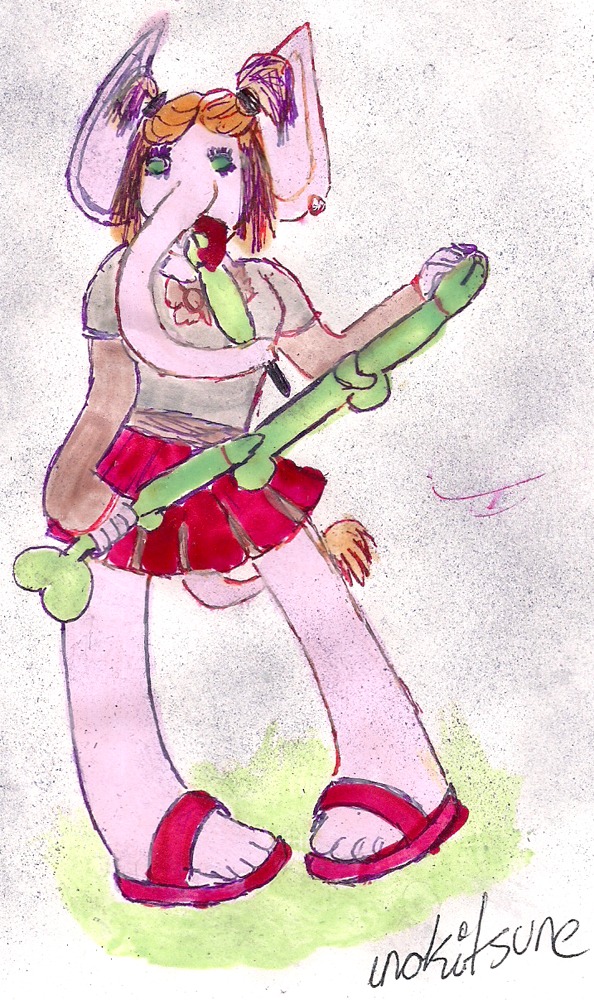 anthro clothed clothing colored colored_nails e621 elephant elephantid female food hair licking long_nose mammal nails orange_hair phallic popsicle proboscidean proboscis_(anatomy) simple_background solo stick tail tongue tongue_out toony trunk_(anatomy) unokitsune