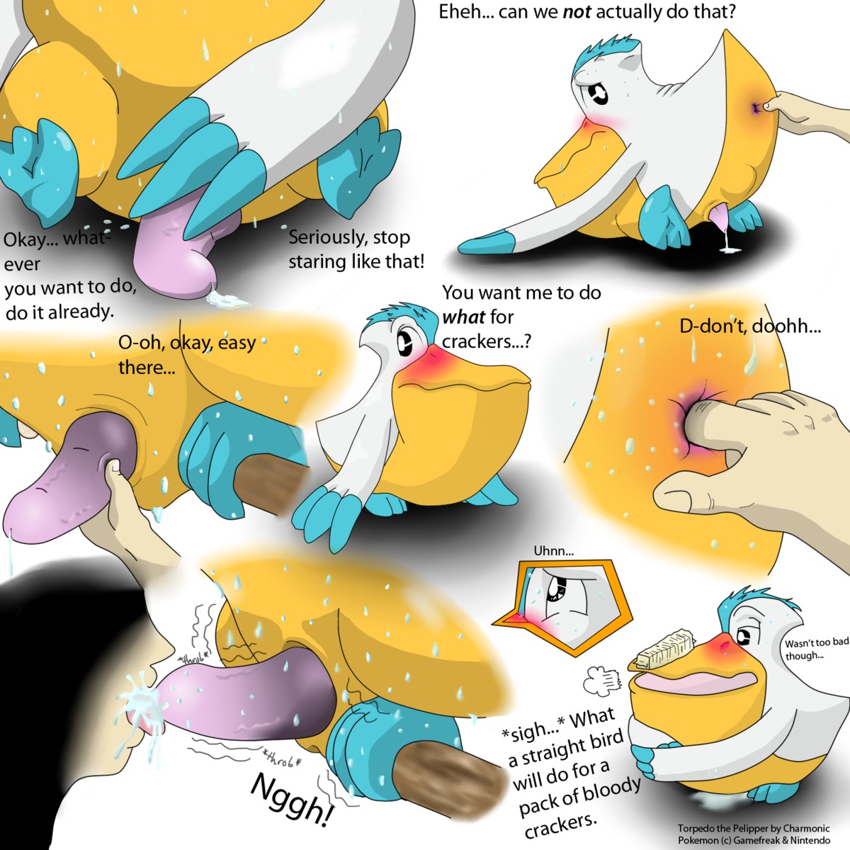 anal anus ass avian bird blush charmonic cum female fingering food gay human interspecies licking male pelipper penis pokemon pokephilia precum rule34 straight sweat tongue wings