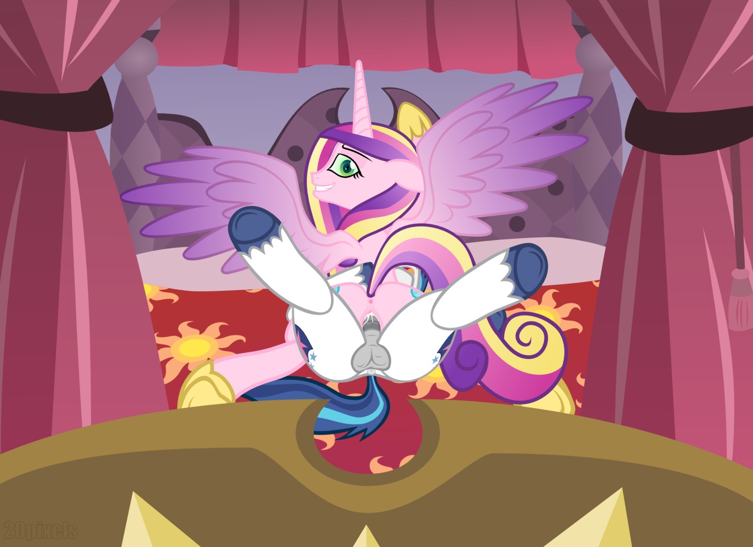 2012 20pixels anus arthropod bed bodily_fluids butt changeling_(mlp) cum cum_in_vagina cum_inside cutie_mark duo e621 equid equine erection eyes_closed feathered_wings feathers female female_penetrated feral friendship_is_magic furniture genital_fluids genitals green_eyes hair hasbro hi_res horn long_hair looking_at_viewer male male/female male_penetrating male_penetrating_female mammal multicolored_hair my_little_pony mythological_creature mythological_equine mythology open_mouth orgasm penetration penile penile_penetration penis penis_in_vagina pillow pink_body pink_feathers queen_chrysalis_(mlp) sex shining_armor_(mlp) smile spread_legs spreading tail unicorn vaginal vaginal_penetration vulva wing_boner winged_unicorn wings