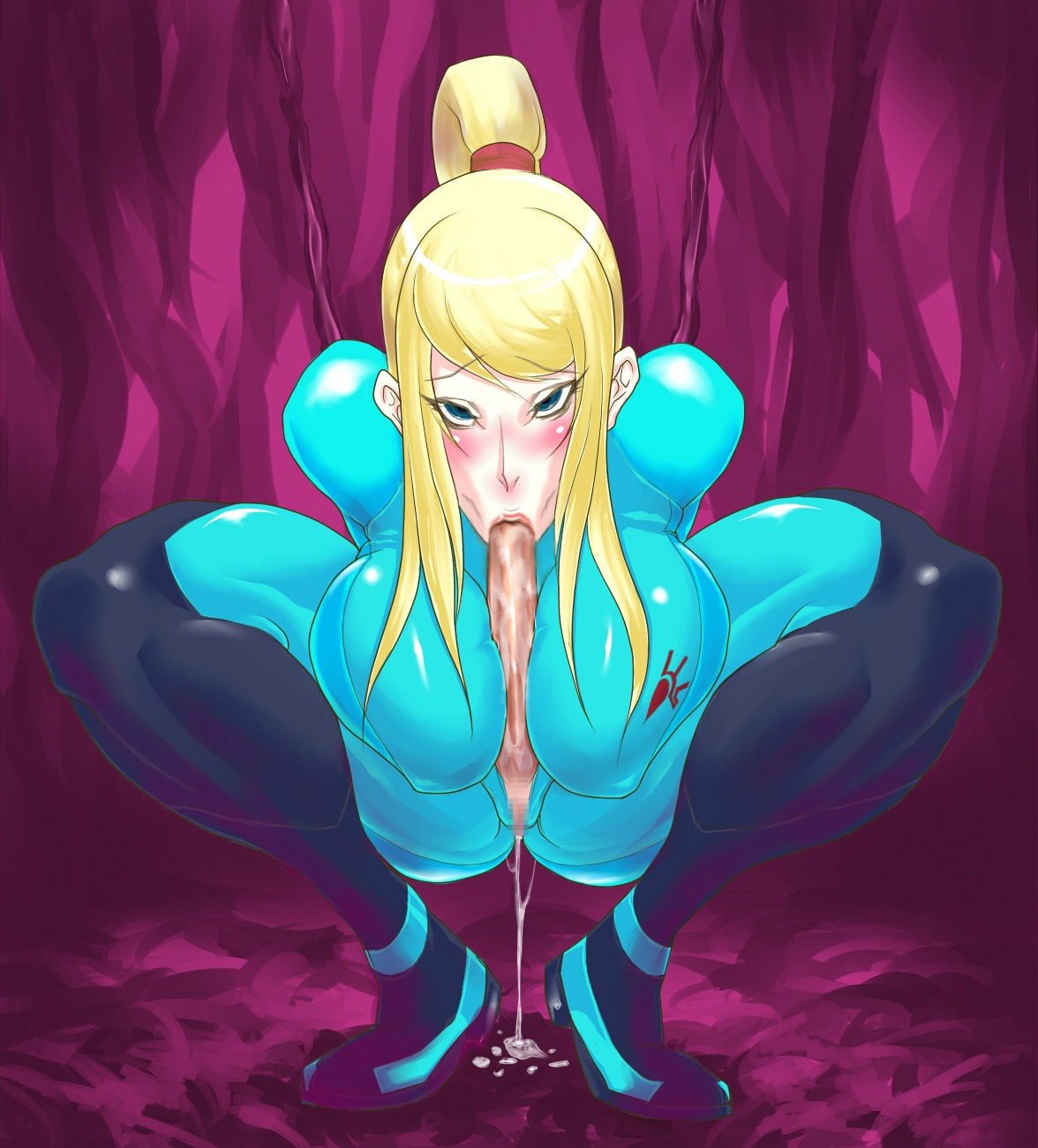 autofellatio breasts futanari herm intersex metroid nintendo penis pussy rule34 samus_aran tagme zero_suit