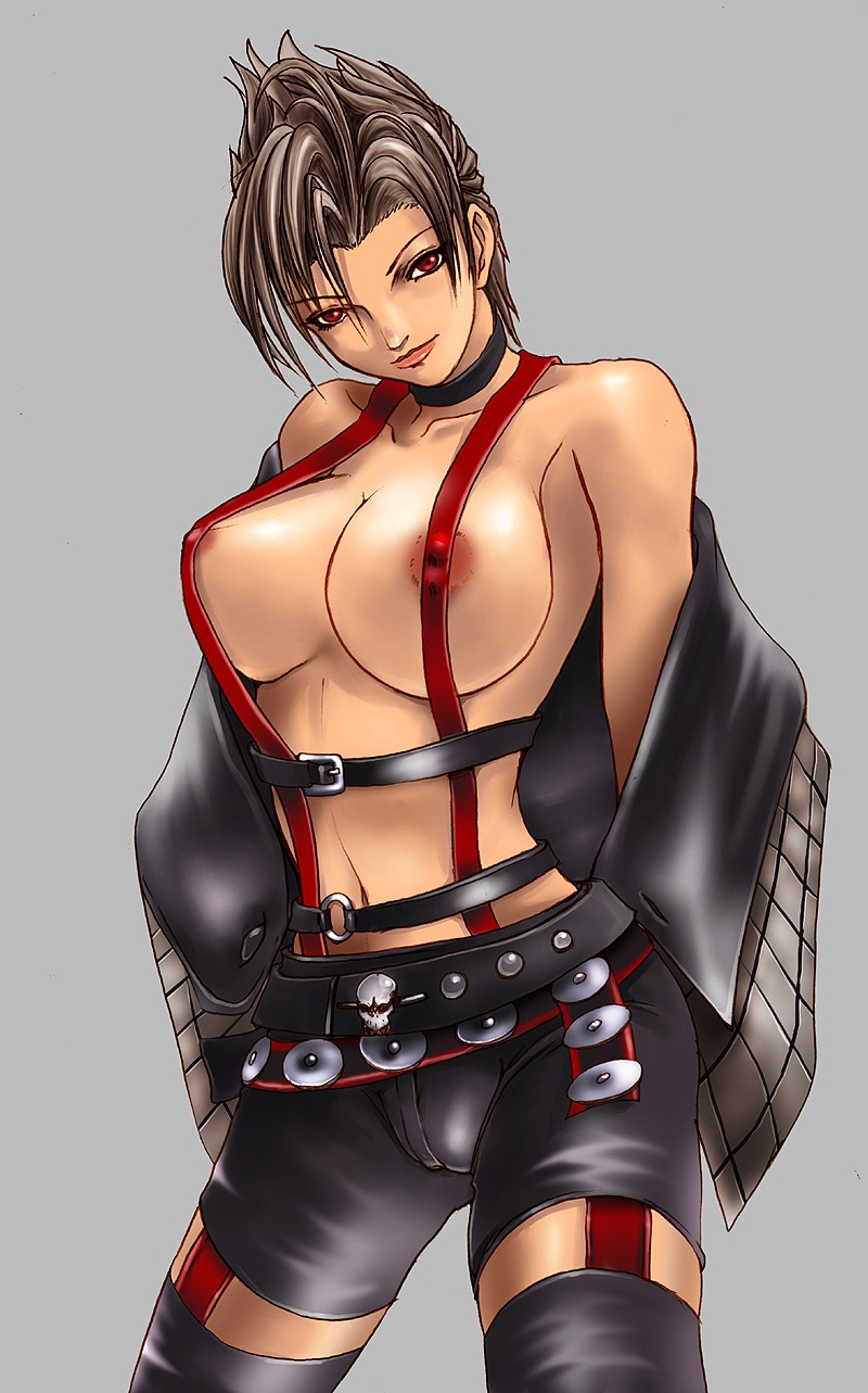 1girls 2d alternate_breast_size breasts cameltoe female female_only final_fantasy final_fantasy_x-2 highres human large_breasts paine pussy red_eyes rule34 solo solo_female suspenders thighhighs topless