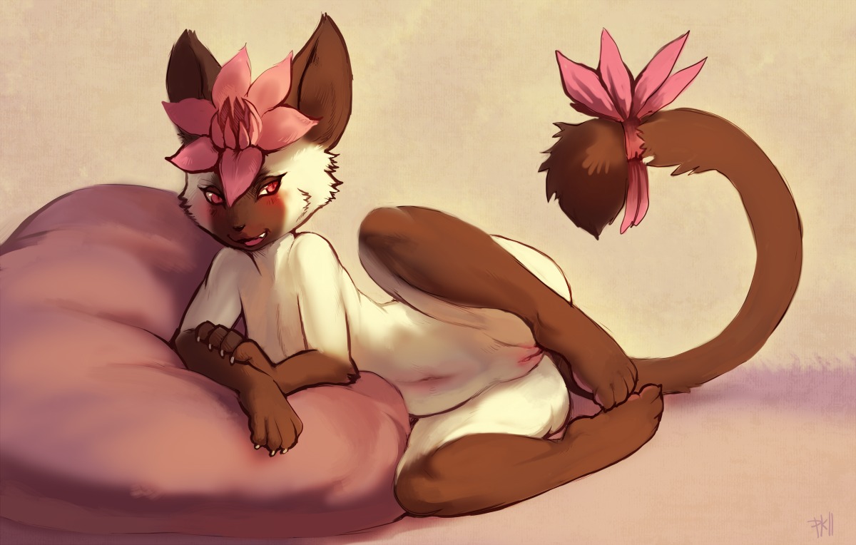 1girls 2011 anthro brown_hair cat color feline female female_only flower fur furry furry_only furry_tail looking_at_viewer lotus nude purplekecleon pussy red_eyes rule34 siamese solo tail white_fur