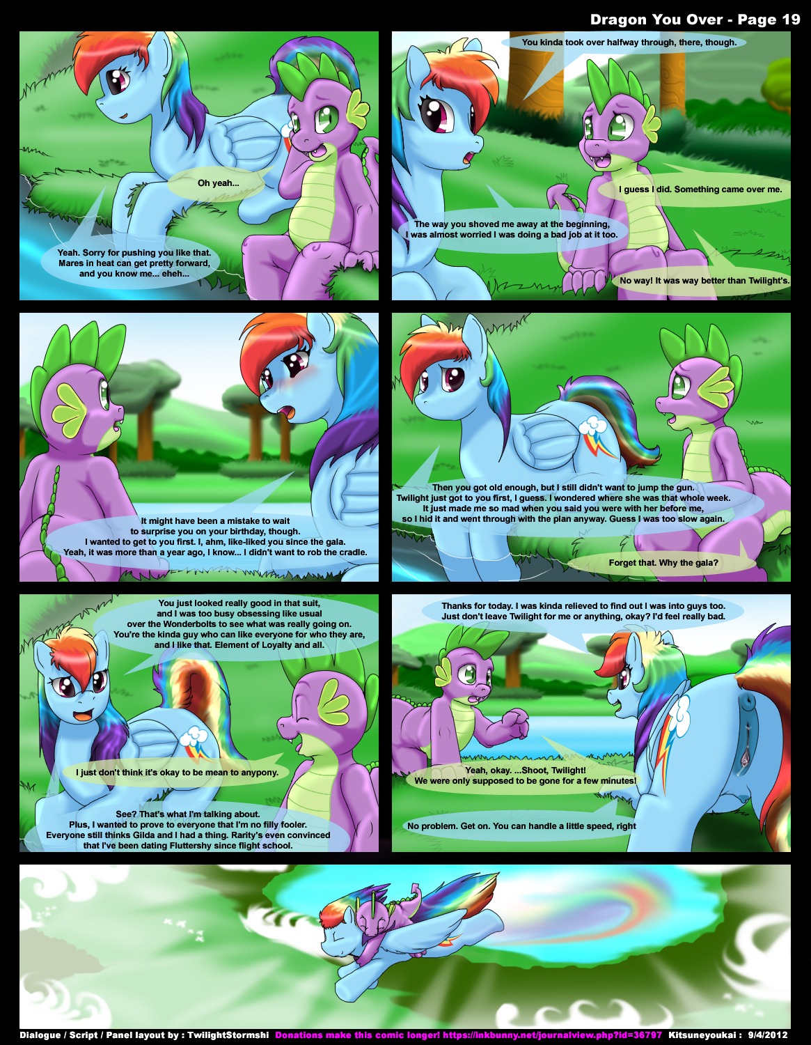 2012 anatomically_correct anatomically_correct_genitalia anatomically_correct_vulva animal_genitalia animal_vulva anthro anus ass_up blue_body blue_feathers blue_fur blush bodily_fluids butt comic cutie_mark dialogue dragon duo e621 english_text equid equine equine_genitalia equine_vulva feathered_wings feathers female feral flying friendship_is_magic fur genital_fluids genitals grass green_eyes hair hasbro hi_res kitsune_youkai male mammal multicolored_hair my_little_pony mythological_creature mythological_equine mythological_scalie mythology outside pegasus plant puffy_anus purple_body purple_eyes purple_scales rainbow_dash_(mlp) rainbow_hair riding scales scalie shota spike_(mlp) tail teats text tree vaginal_fluids vulva water wings wood young young_anthro