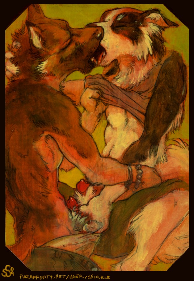 animal_genitalia animal_penis anthro anthro_on_anthro bracelet canid canine canine_genitalia canine_penis canis clothed clothing clothing_lift domestic_dog duo e621 french_kissing frottage genitals jewelry kissing male male/male mammal penile penis penis_tip penises_touching sex sheath shirt shirt_lift ssirrus tail tongue topwear