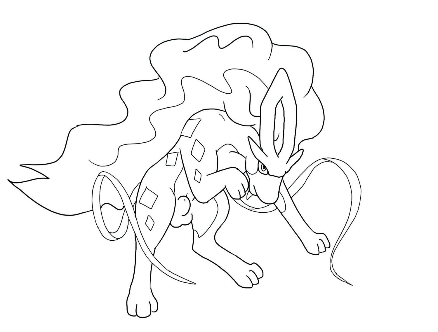 feral fur line_art male male_only monochrome nintendo nude pokemon pokemon_(species) rule34 solo suicune