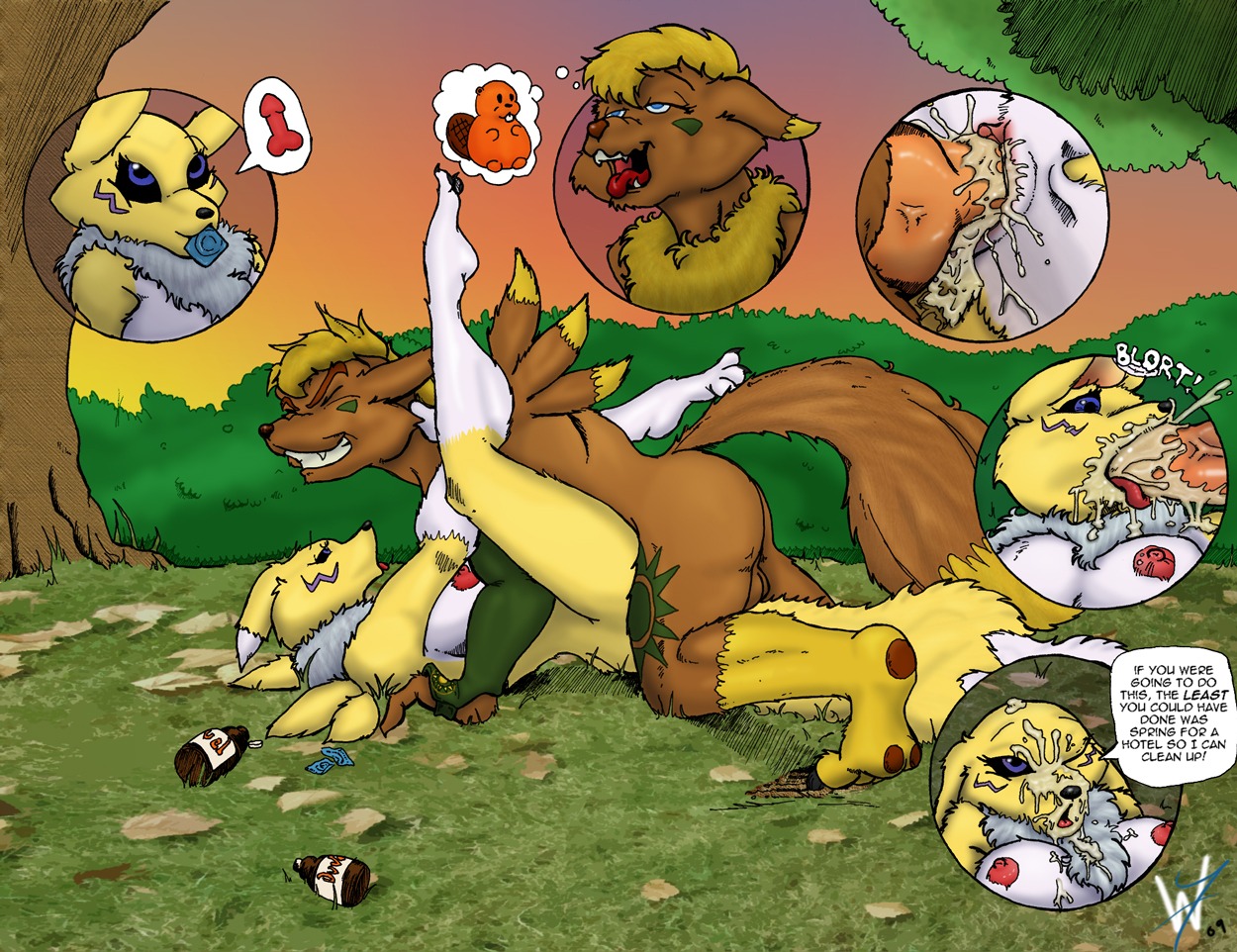 anthro color day digimon female fur furry interspecies male nude outdoors pussy renamon rule34 sex side_view straight tagme vaginal_penetration wuffamart