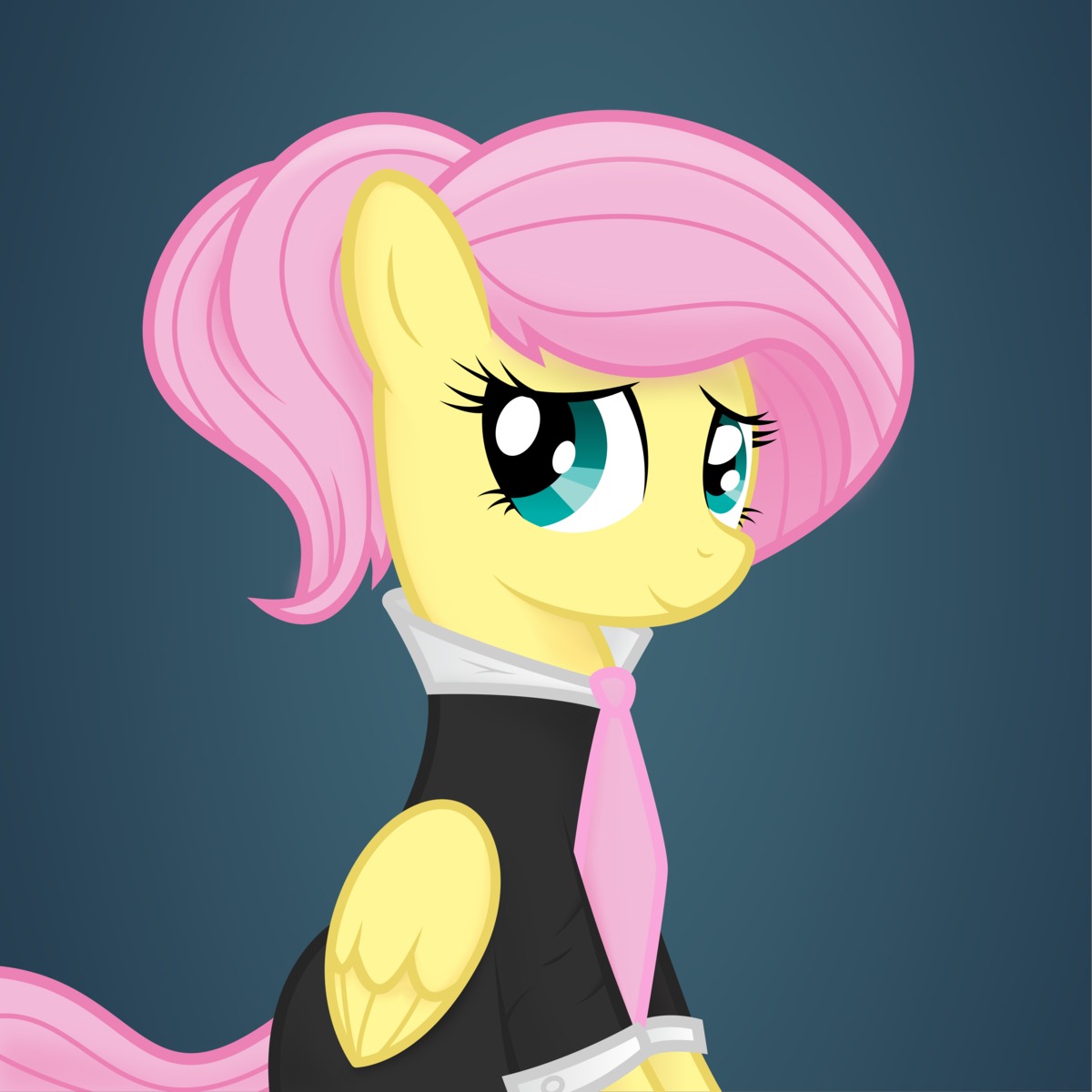 1:1 absurd_res accessory e621 equid equine feathered_wings feathers female feral fluttershy_(mlp) friendship_is_magic fur green_eyes hair hasbro hi_res mammal my_little_pony mythological_creature mythological_equine mythology necktie pegasus pink_hair solo tim015 wings yellow_body yellow_feathers yellow_fur