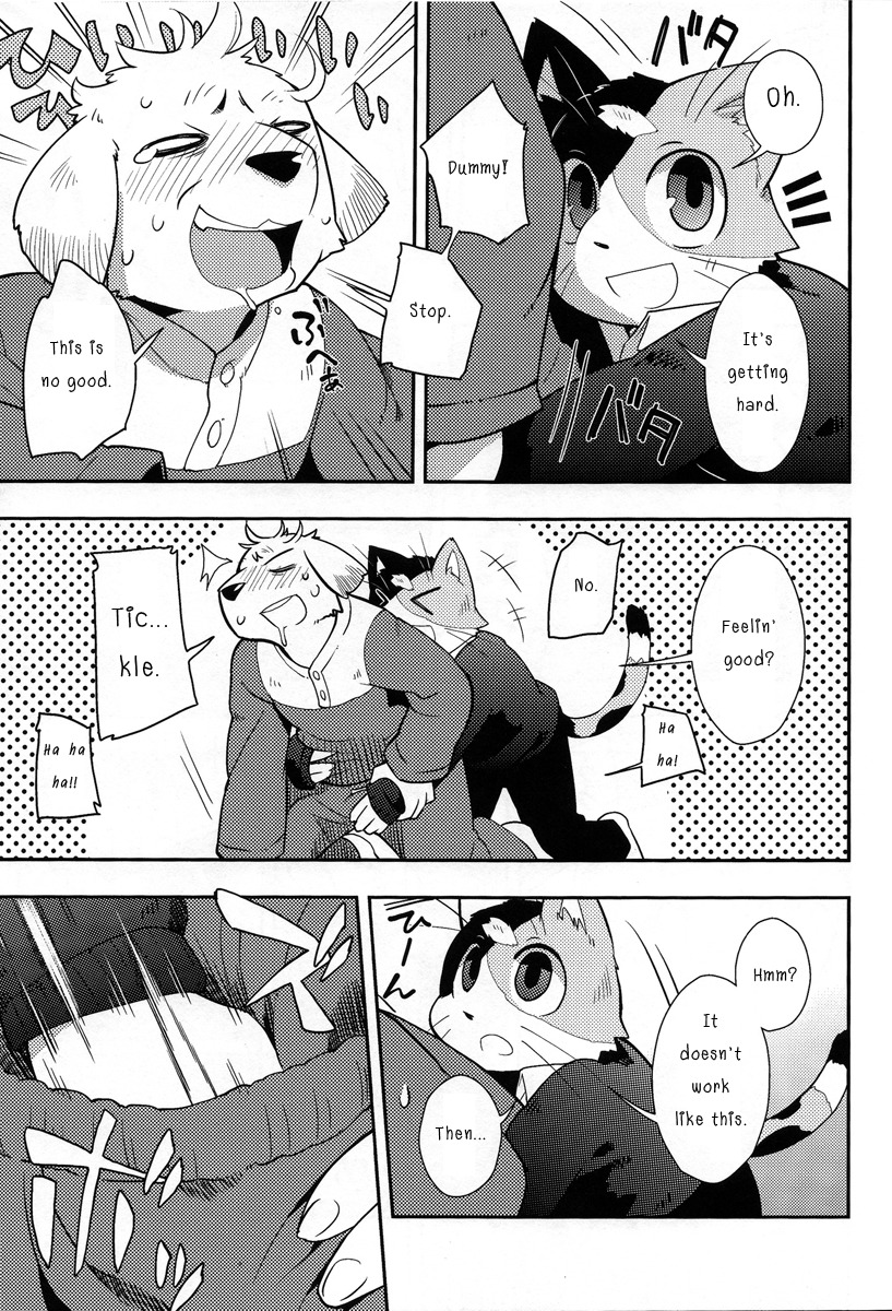 anthro black_and_white canine english_text feline fur furry grope harusuke male male_only monochrome rule34 text