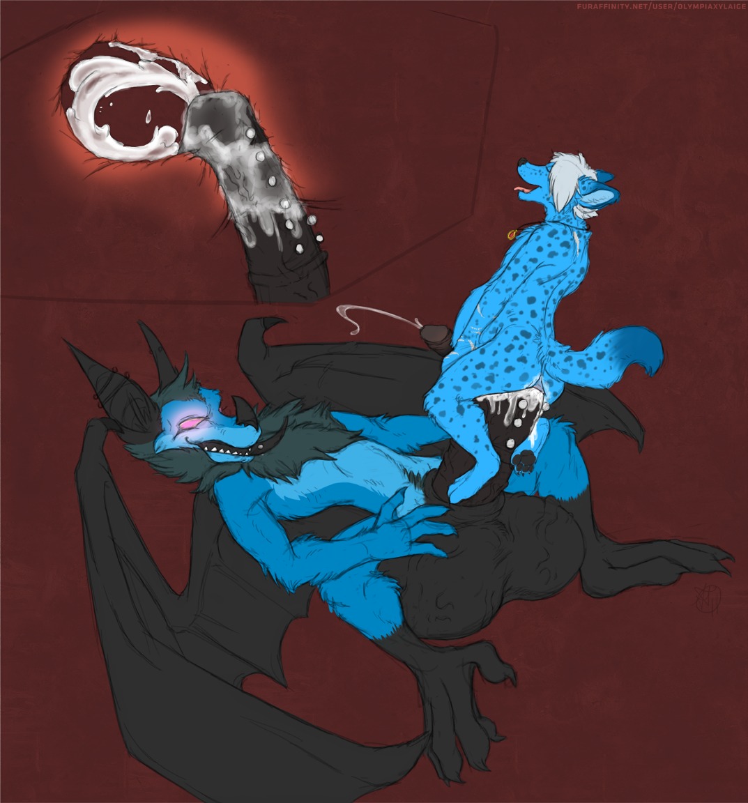anal anal_penetration anthro balls bat big_balls big_penis black_balls black_nose black_penis black_wings blue_body blue_fur bodily_fluids chest_tuft countershading cowgirl_position cum cum_in_ass cum_inflation cum_inside cum_while_penetrated cumshot cutaway dipstick_tail dominant duo e621 ejaculation erection excessive_cum excessive_genital_fluids eyes_closed feet frenum_ladder frenum_piercing from_front_position fur genital_fluids genital_piercing genitals glowing glowing_eyes hair hindpaw huge_balls huge_penetration huge_penis humanoid_genitalia humanoid_penis hyena hyper hyper_balls hyper_genitalia hyper_penis inflation internal jewelry kraven_lupei ladder_piercing larger_dom larger_male leg_markings lying male male/male male_on_bottom male_on_top male_penetrated male_penetrating male_penetrating_male mammal markings membrane_(anatomy) membranous_wings multicolored_tail neck_tuft necklace olympiaxylaige on_back on_bottom on_top open_mouth orgasm pawpads paws penetration penis penis_piercing piercing pink_eyes sex shade_vasmir sharp_teeth size_difference smaller_male socks_(marking) spots spotted_hyena spread_legs spreading tail tail_markings teeth tongue tongue_out tongue_piercing tuft white_hair wings