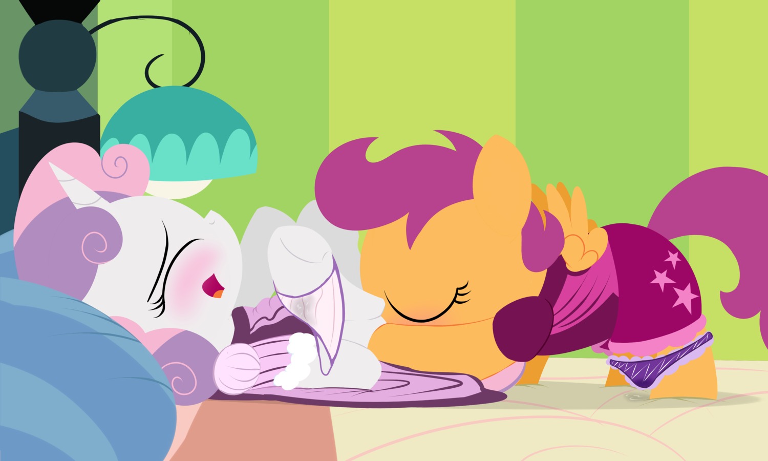 5:3 absurd_res bodily_fluids cunnilingus dtcx97 duo e621 equid equine feathered_wings feathers female female/female feral friendship_is_magic fur genital_fluids genitals hair hasbro hi_res horn mammal multicolored_hair my_little_pony mythological_creature mythological_equine mythology oral orange_body orange_feathers orange_fur pegasus purple_hair scootaloo_(mlp) sex sweetie_belle_(mlp) two_tone_hair unicorn vaginal vaginal_fluids vulva white_body white_fur wings young young_feral young_on_young