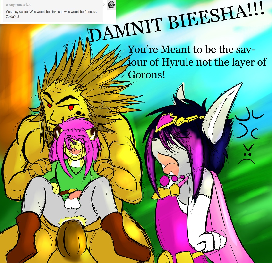 anal anthro canid canine canis cheetah clothed clothing cosplay crossdressing digital_media_(artwork) e621 english_text felid feline fox goron group humanoid hybrid link makarimorph male male/male male_penetrated male_penetrating male_penetrating_male mammal nintendo penetration princess_zelda sex sketch text the_legend_of_zelda wolf