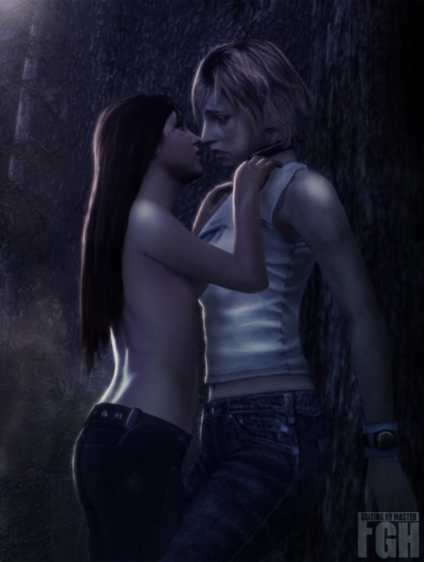 2girls 3d about_to_kiss against_tree bare_arms blonde_hair breasts brunette crossover female female_only forest hands_on_shoulders heather_mason left_4_dead left_4_dead_(series) light-skinned_female light_skin long_sleeves masterfgh multiple_females multiple_girls rule34 short_hair shorter_female sideboob silent_hill silent_hill_3 taller_female tanktop tentacle topless yuri zoey_(left_4_dead)