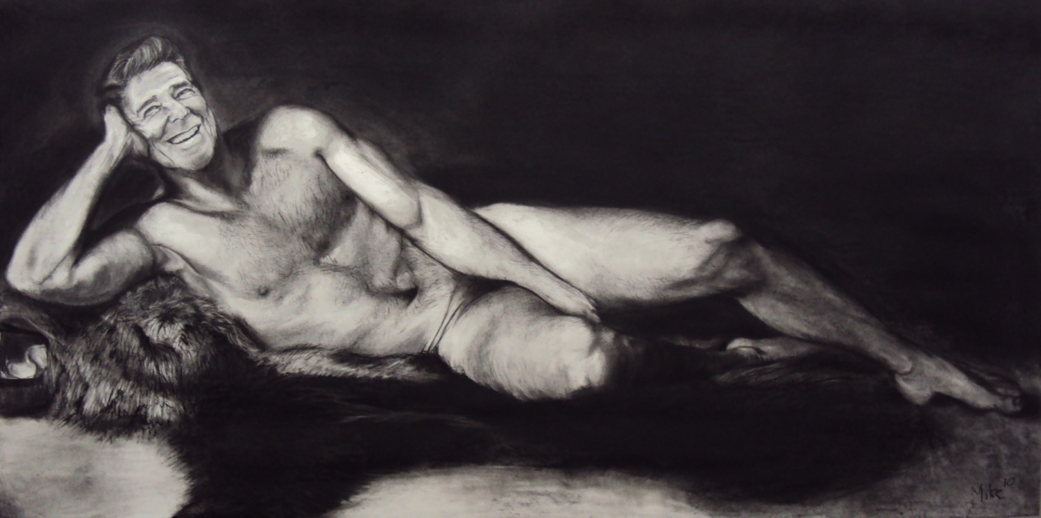 1boy american black_and_white black_hair borbs727 fur hairy hairy_chest hairy_male laying_down male nude nude_male older_male ronald_reagan rule34 smiling smiling_at_viewer solo solo_male tagme