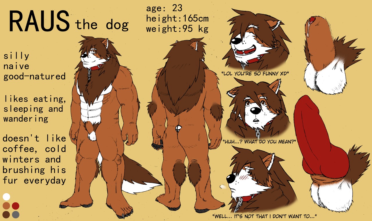 2013 animal_genitalia animal_penis anthro balls biped canid canine canine_genitalia canine_penis canis claws domestic_dog e621 english_text erection fur genitals knot male mammal model_sheet muscular muscular_anthro muscular_male nude penis raus raus_(character) sheath solo standing text werecanid werecanine werecreature weredog