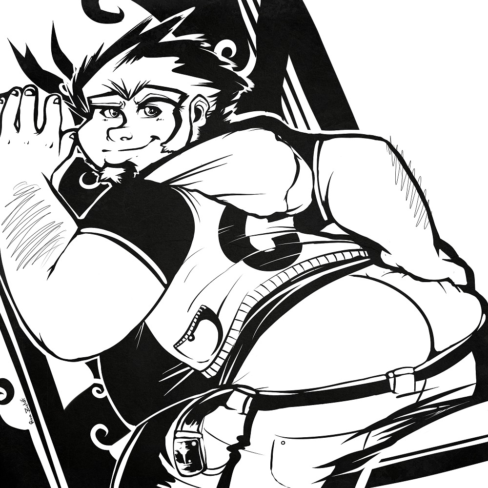 1boy ass ass_cleavage ass_crack butt_crack chubby chubby_male coop_(megas_xlr) fully_clothed harold_cooplowski male male_only megas_xlr monochrome mooning no_color pants_down pulling_down_pants rule34 tagme white_background