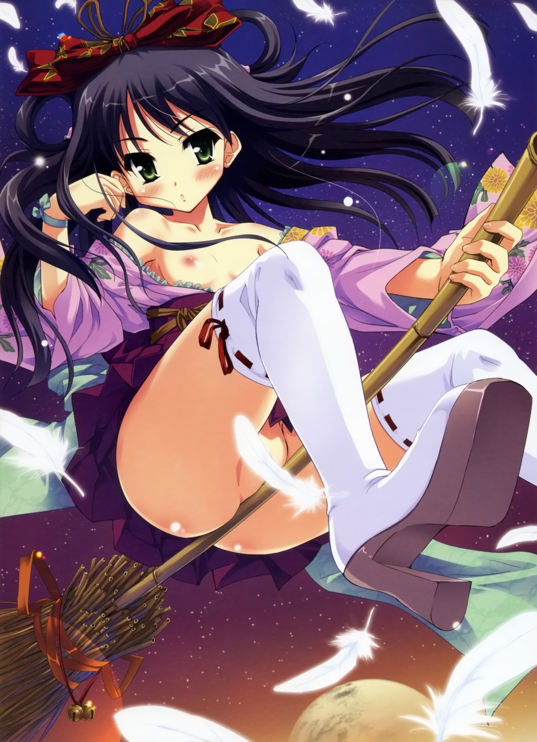 female nipples nopan open_clothes open_shirt oppai rule34 shirt thighhighs tougarashi_hideyu witch